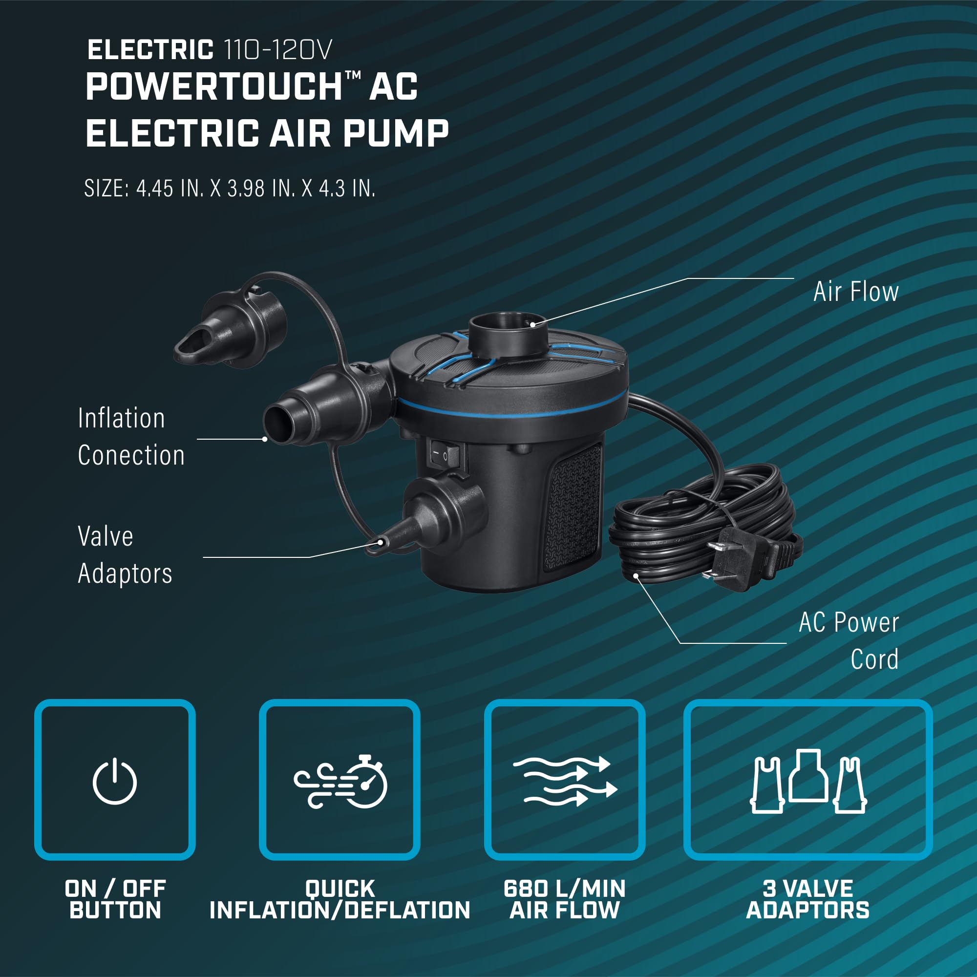 Bestway PowerTouch AC Electric Air Pump - Fast Inflator for Pools, Air Mattresses & Inflatables | Portable High-Pressure Pump for Home, Camping & Travel Use