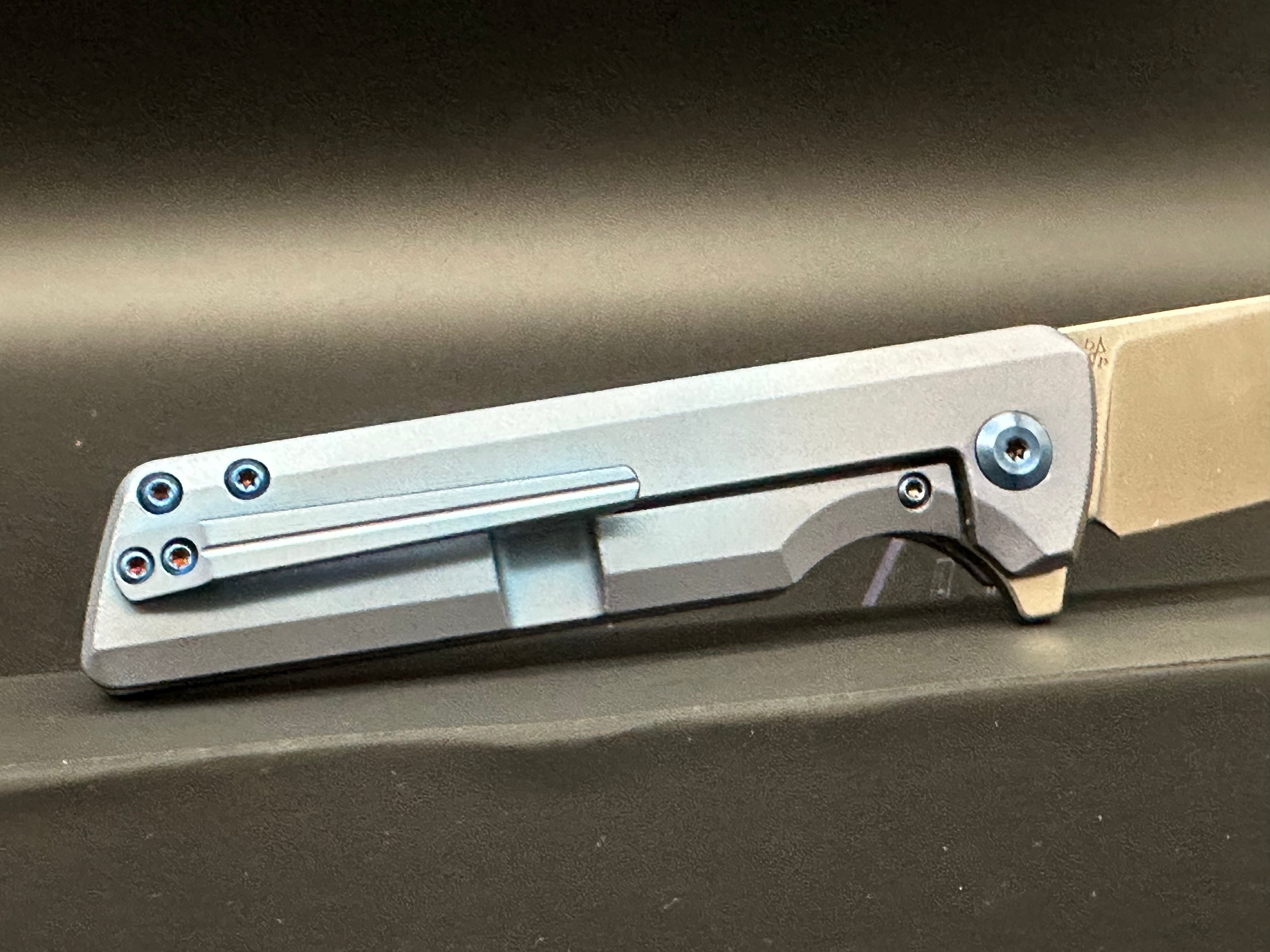 KANSEPT ANOMALY Folding Pocket Knife - Blue Orange Peel Titanium Handle, S35VN Steel Blade - EDC, Camping, Outdoor Survival Gear
