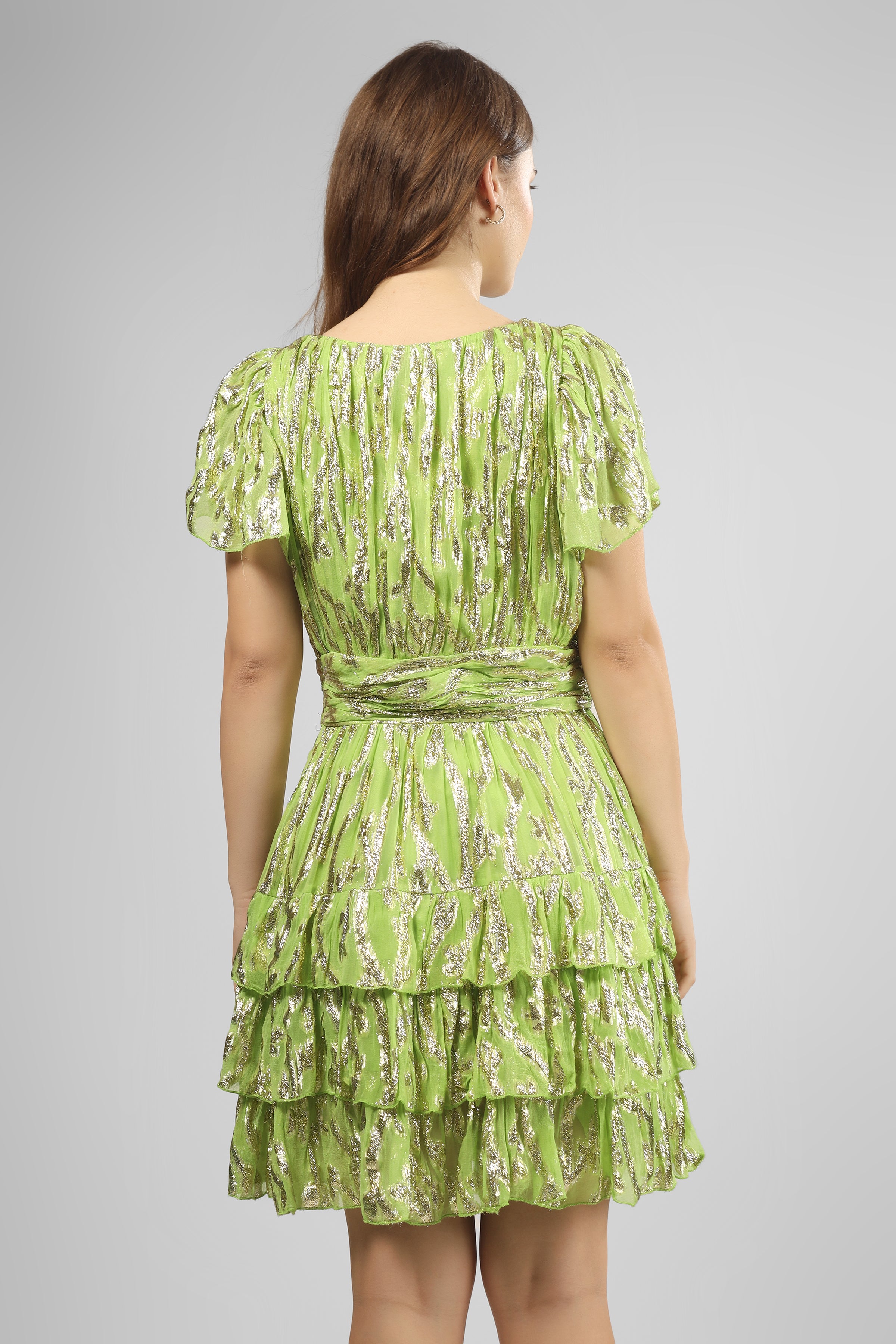 Madison Green Metallic Printed Mini Dress for Women - Elegant Party & Night Out Outfit - Perfect for Cocktail Parties, Date Nights & Special Occasions