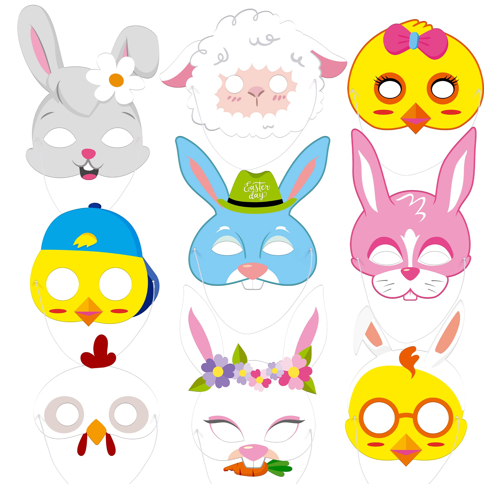 Easter Bunny Masks for Kids - 9 Pack Easter Photo Props & Party Decorations | Fun Easter Crafts for Children's Activities & Pretend Play | Perfect for Easter Party Favors, School Events & Bunny Birthday Celebrations | Great for Easter Egg Hunts, Classroom Activities & Holiday Photo Booths