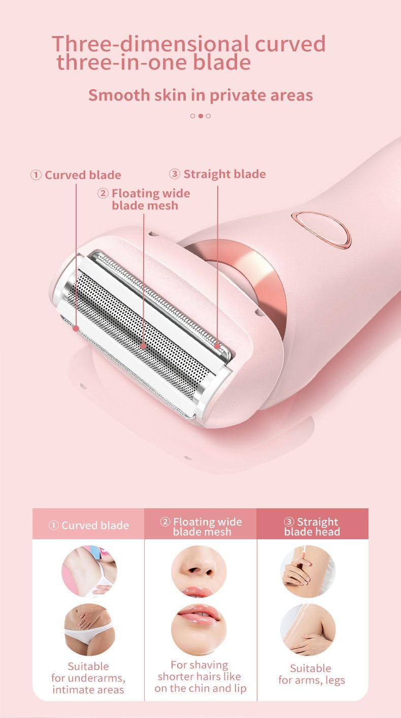 Duskofficial 2-in-1 Electric Razor for Women - Painless Hair Removal for Bikini, Underarm & Private Areas - Waterproof Wet/Dry Shaver - Portable Pink Women's Shaver - Perfect for Travel, Gym & Home Use