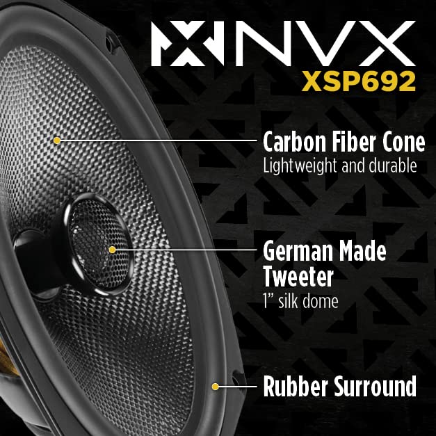 NVX XSP692 6x9 Inch 600W Max Power Car Audio Speakers - 300W RMS, 2-Way Coaxial with 1