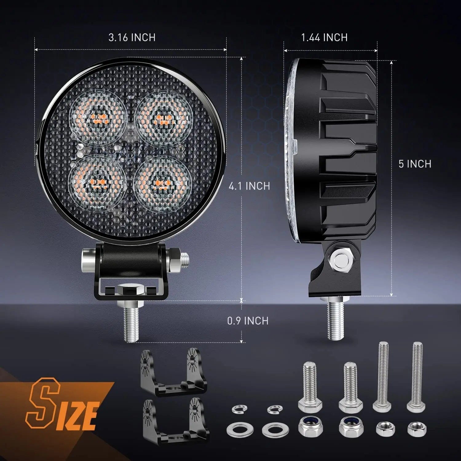 3 Inch 12W 2940LM Amber LED Work Lights - Round Flood Lights with Built-in EMC (Pair) - Perfect for Off-Road Vehicles, Trucks, ATVs, and Marine Applications