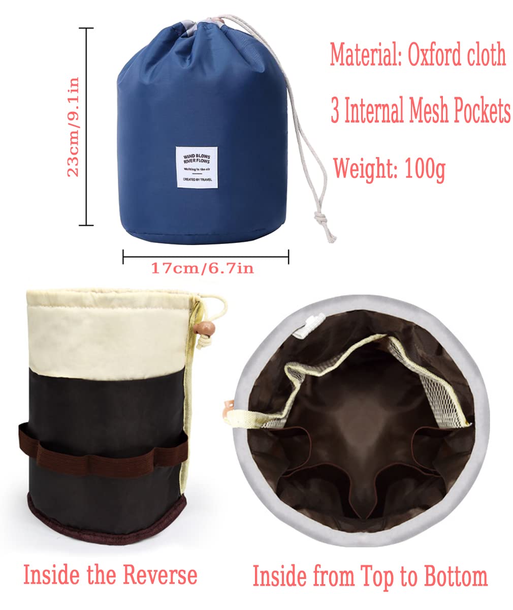 LKMY Drawstring Toiletry Bag - Portable Waterproof Cosmetic Organizer for Travel, Large Capacity Makeup Pouch with Wash Brush Storage (Blue) | Perfect for Gym, Vacation & Daily Essentials Organization