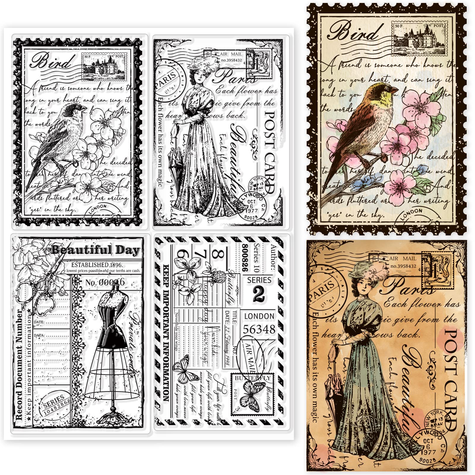 Vintage Ticket & Butterfly Dress Clear Silicone Stamps for DIY Scrapbooking, Card Making, Embossing - Perfect for Handmade Greeting Cards, Journals, and Paper Crafts