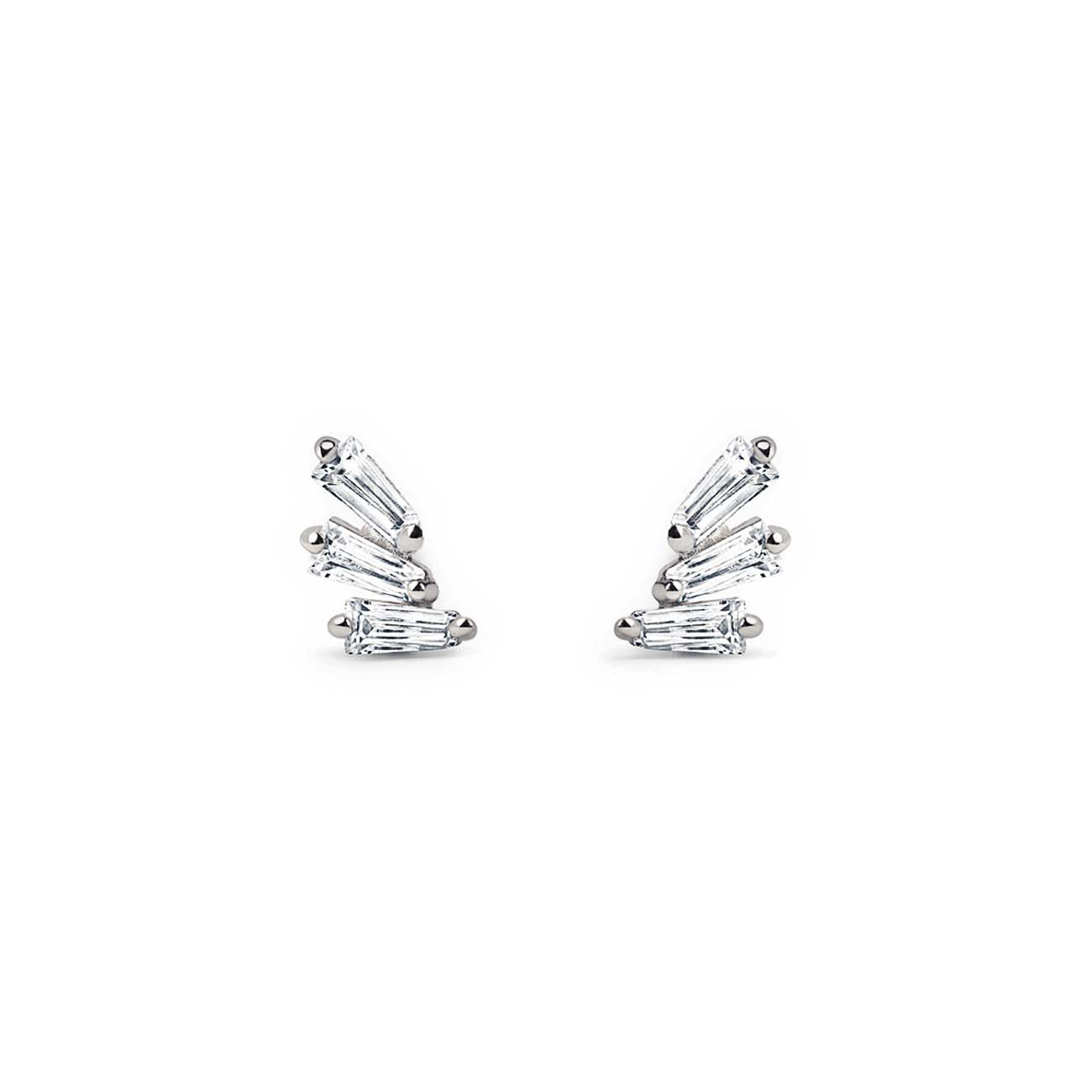 Tri Baguette Stud Earrings for Women - Minimalist Geometric Triangle Earrings in Sterling Silver or Gold - Perfect for Everyday Wear, Office & Special Occasions