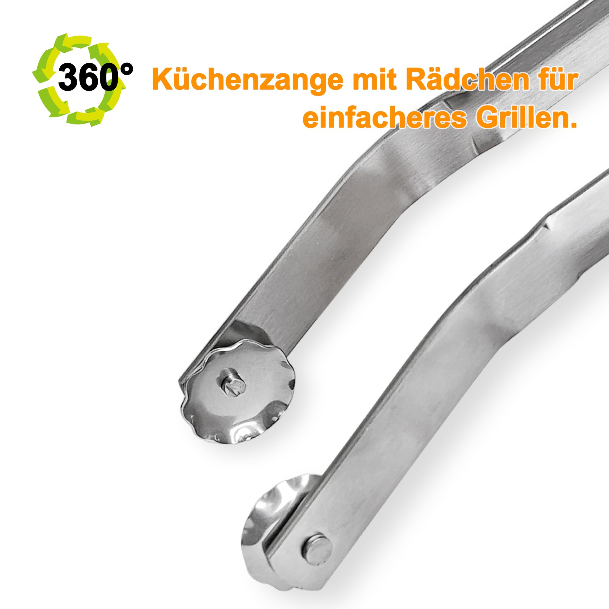 Premium Stainless Steel BBQ Tongs with Wheels - 40cm Professional Grilling Utensil for Outdoor Cooking, Buffets & Picnics - Perfect for Handling Sausages, Steak, Vegetables & Fruits - Essential for Backyard BBQs, Camping & Tailgating Parties