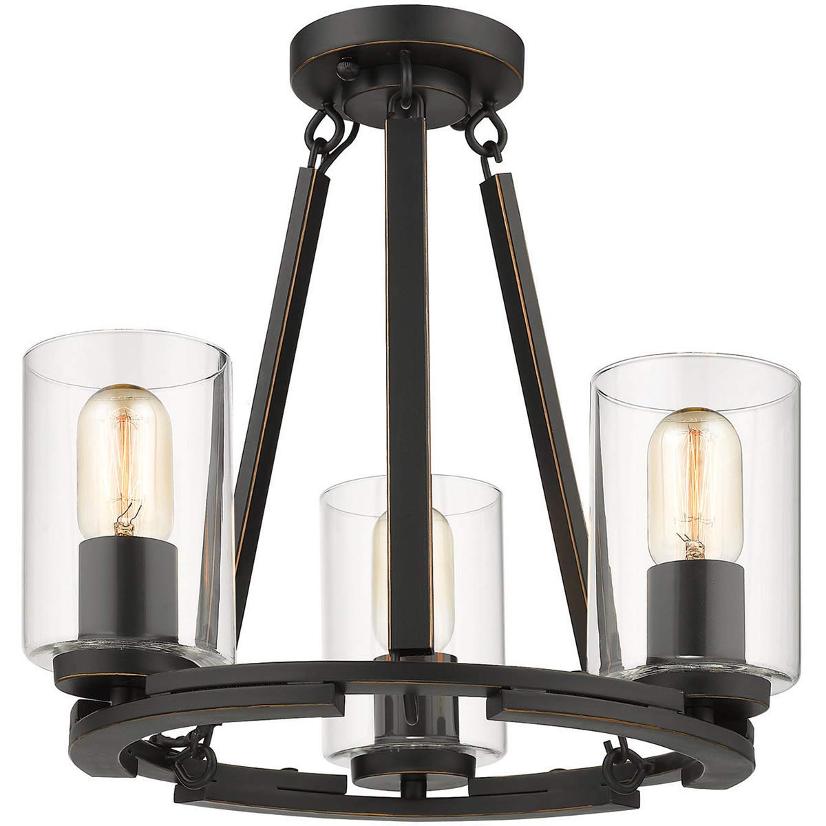 Golden Lighting Monroe 3-Light Semi-Flush Mount Chandelier in Matte Black with Gold Accents & Clear Glass - Elegant Ceiling Light for Dining Room, Kitchen, or Entryway