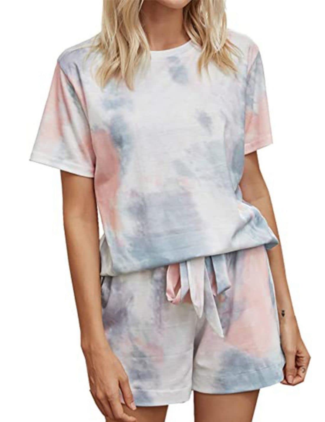 Women's Tie Dye Pajama Set - Short Sleeve Sleepwear for Lounge & Travel