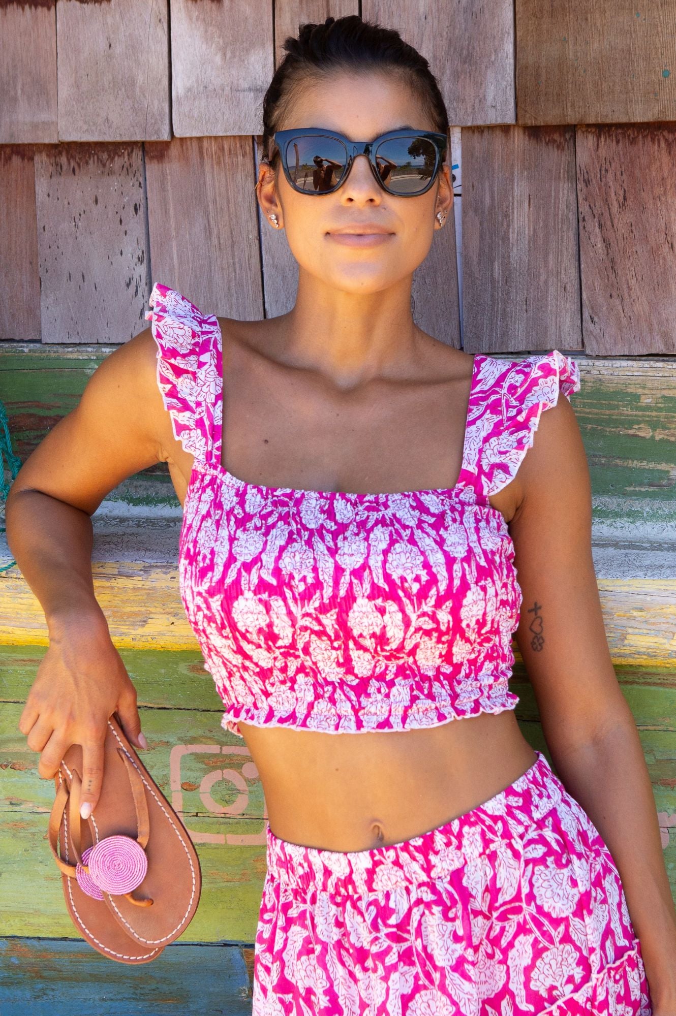 Bryony Organic Cotton Women's Top - Soft & Breathable, Dianthus Pink & White - Perfect for Casual Wear, Summer Outfits & Boho Style