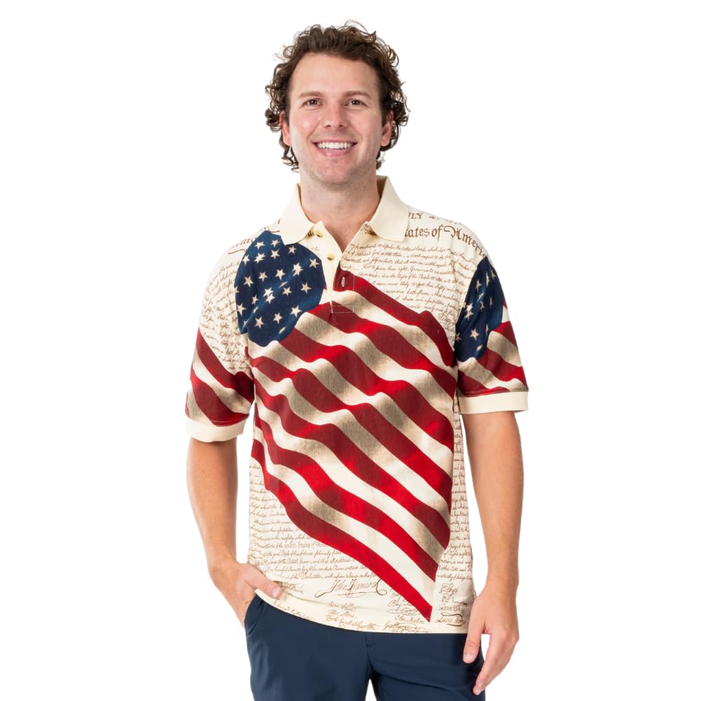 Men's Patriotic American Flag Golf Shirt - USA Independence Day 4th of July Polo Shirt for Men | Perfect for Golf Outings, BBQ Parties & Patriotic Events