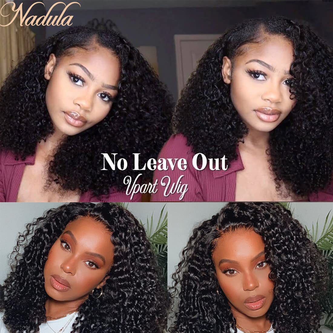 Nadula 10A Malaysian Kinky Curly Human Hair V-Part Wig - Glueless No Leave Out U-Part Wig for Black Women | 22 Inch Afro Curly Clip-In Half Wig | 150% Density Beginner Friendly Wig for Daily Wear & Special Occasions