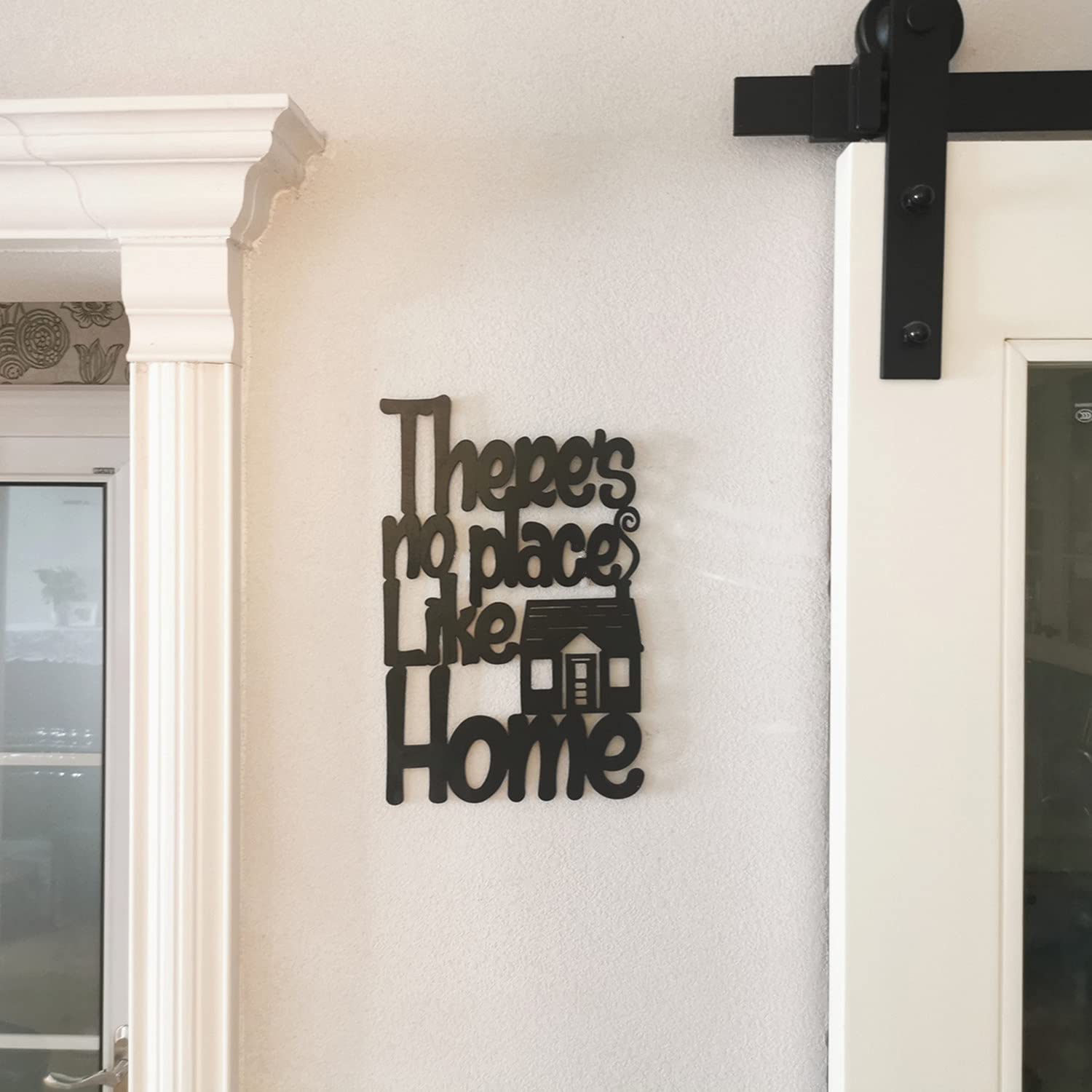Antique Metal Wall Art - Inspirational 'There's No Place Like Home' Script Wall Plaque - Vintage Home Decor for Living Room, Bedroom & Entryway - Black Seamless Word Sculpture - Perfect Housewarming Gift