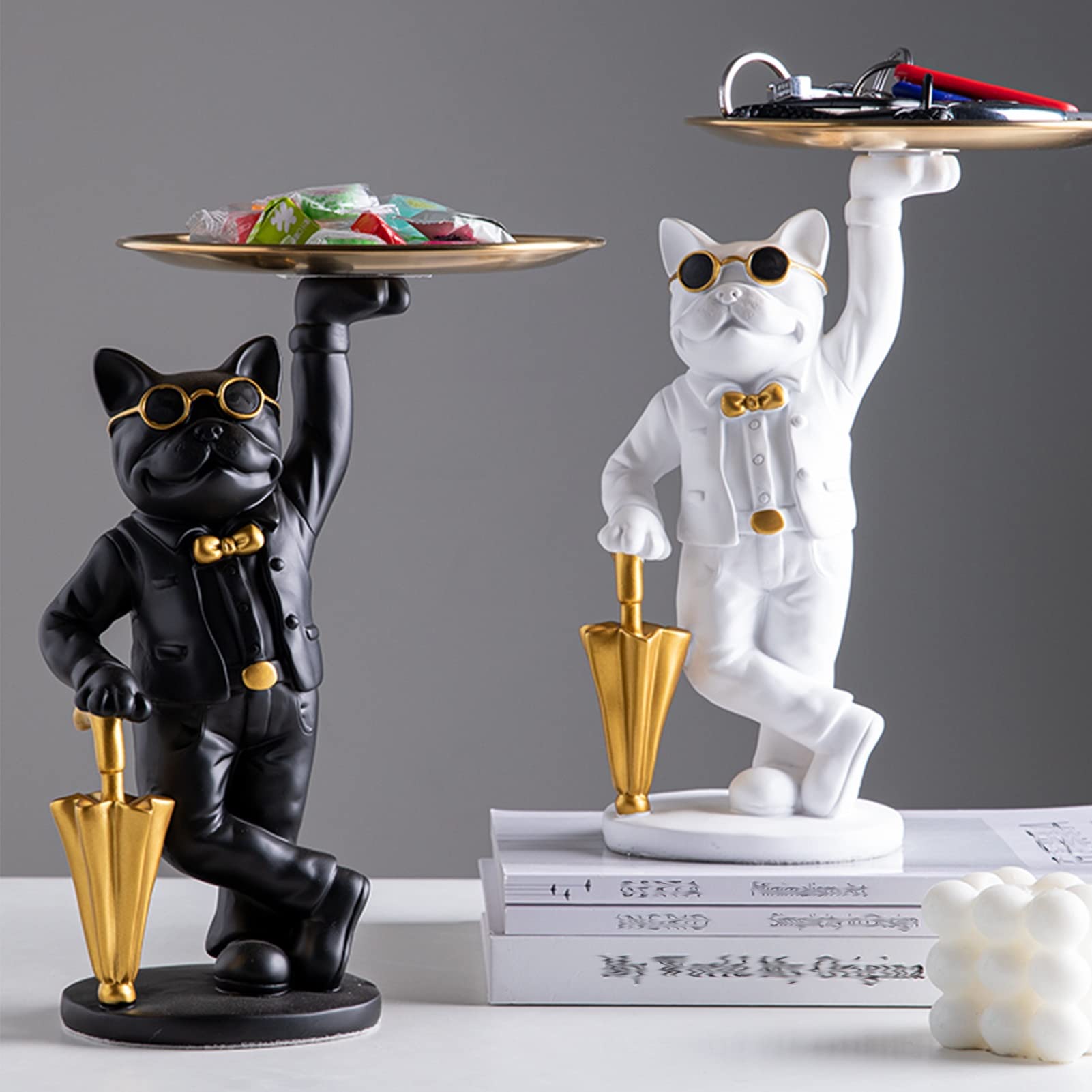Modern Resin Dog Sculpture with Storage Tray - Black Home Decor Statue for Jewelry, Keys & Candy | Desktop Organizer & Artistic Home Accent | Perfect for Living Room, Office & Gift Giving