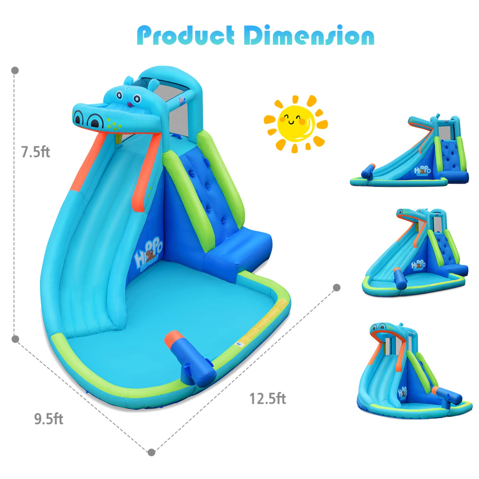BOUNTECH Inflatable Water Slide for Kids & Adults - Hippo Themed Backyard Water Park with Long Slide & Splash Pool - Outdoor Summer Party Toy for Toddlers, Children, Family Gatherings, Birthday Gifts - Perfect for Backyard Fun, Pool Parties, Summer Celebrations and Outdoor Water Play
