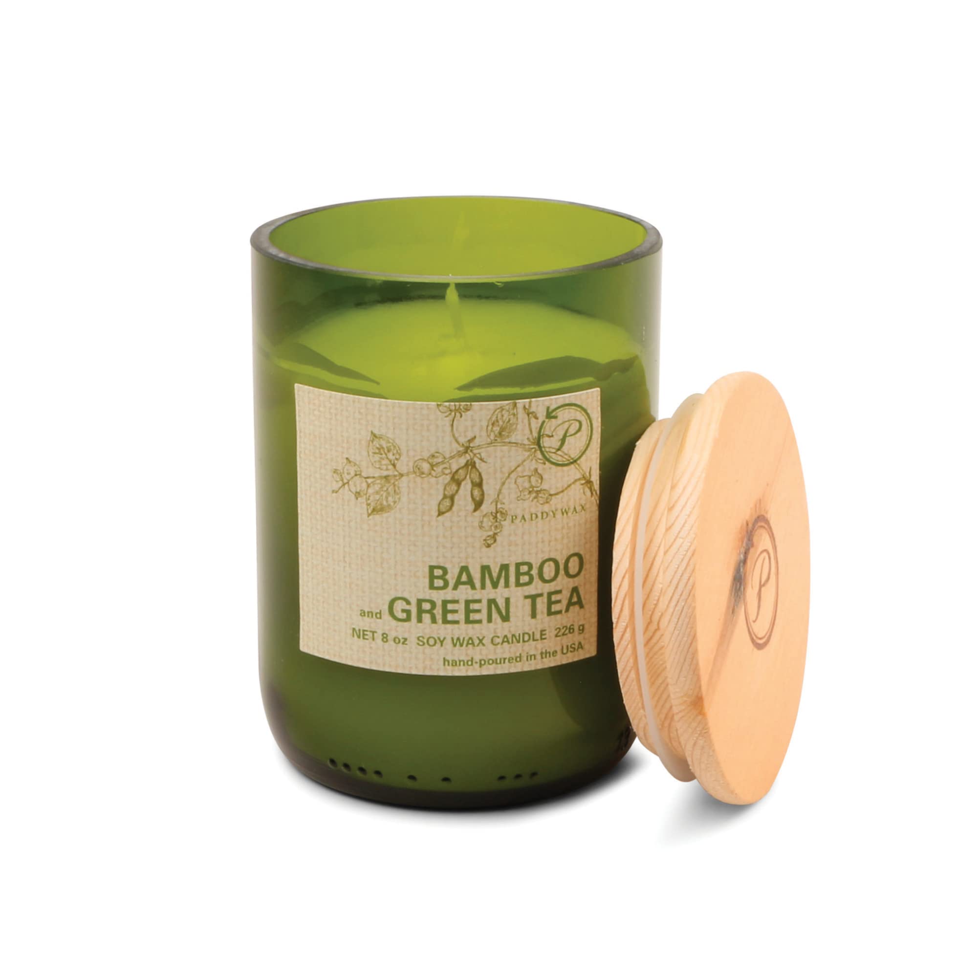 Paddywax Eco Collection Soy Wax Blend Candle in Glass Jar - Bamboo & Green Tea Scent, 8 Ounce - Perfect for Home Relaxation, Spa, Yoga & Meditation