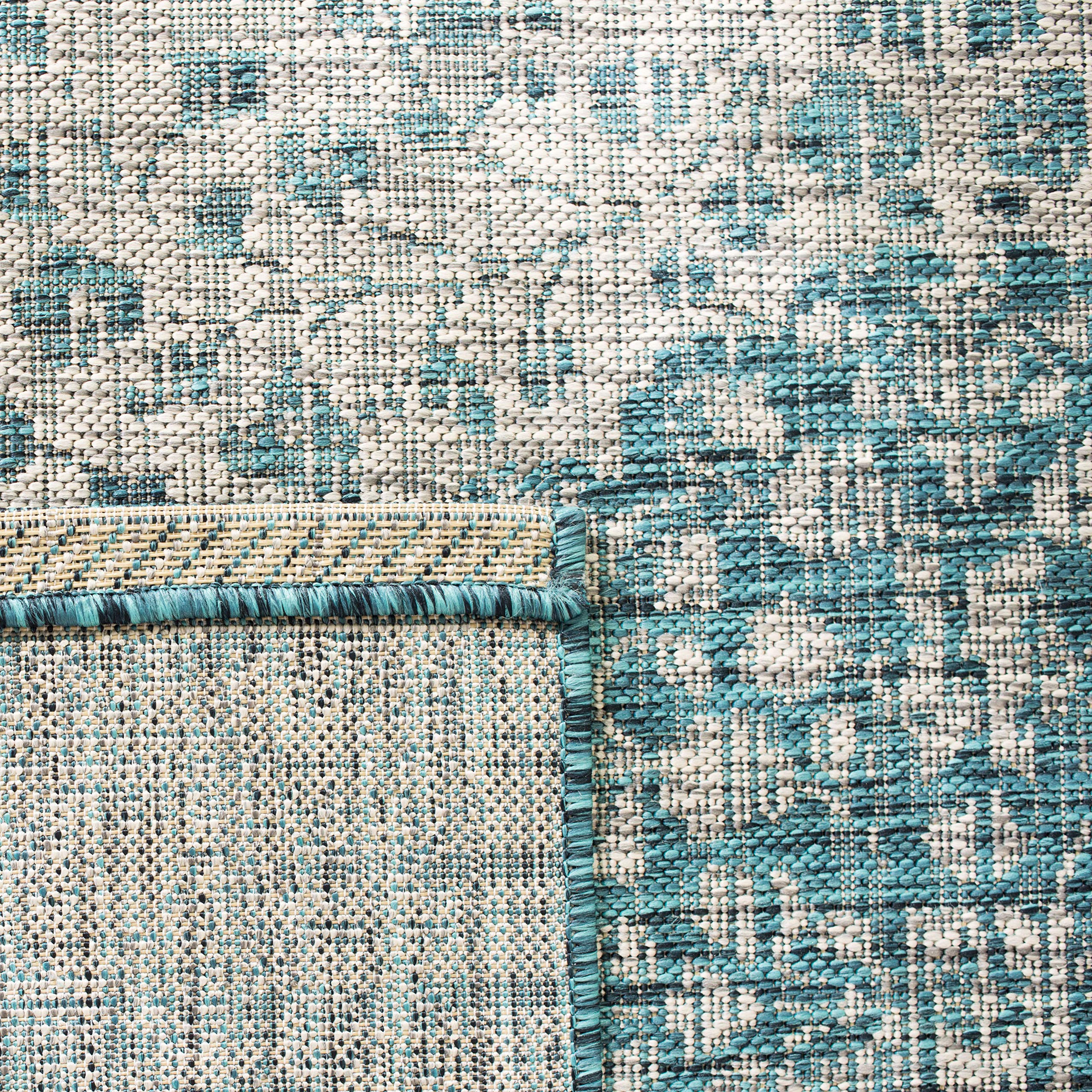 SAFAVIEH Courtyard Collection 8' x 11' Teal & Cream Indoor/Outdoor Rug - Waterproof, Easy Clean, Non-Slip - Perfect for Patio, Backyard, Mudroom, Deck & Poolside