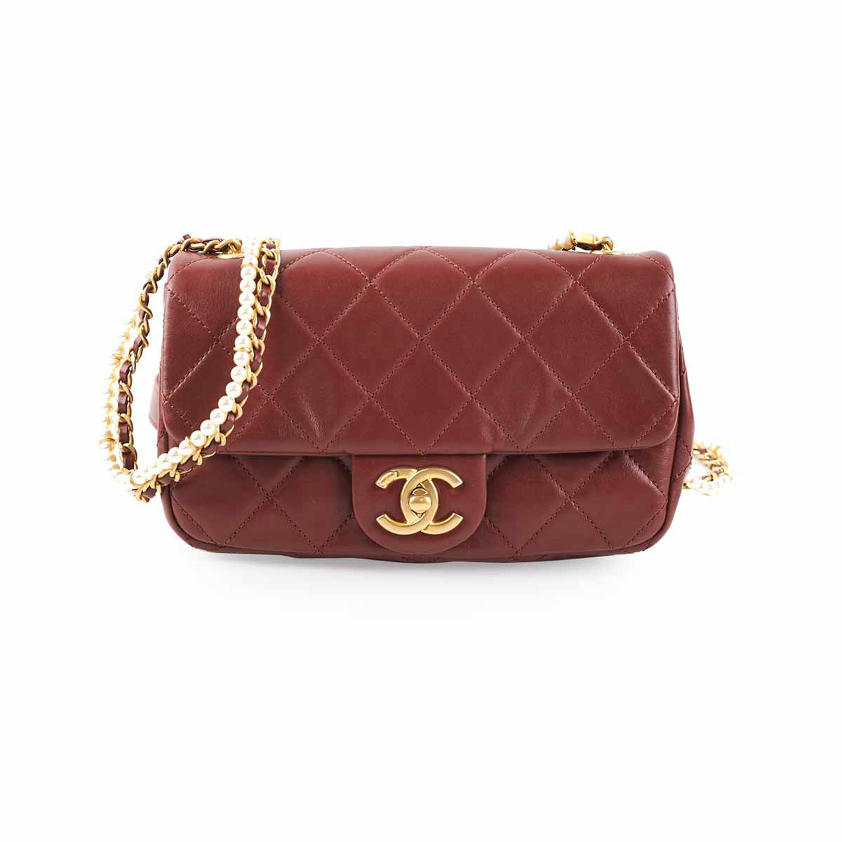 Chanel Quilted Crystal Pearls Flap Bag in Burgundy - Luxury Crossbody Purse for Women, Perfect for Parties, Weddings & Evening Events