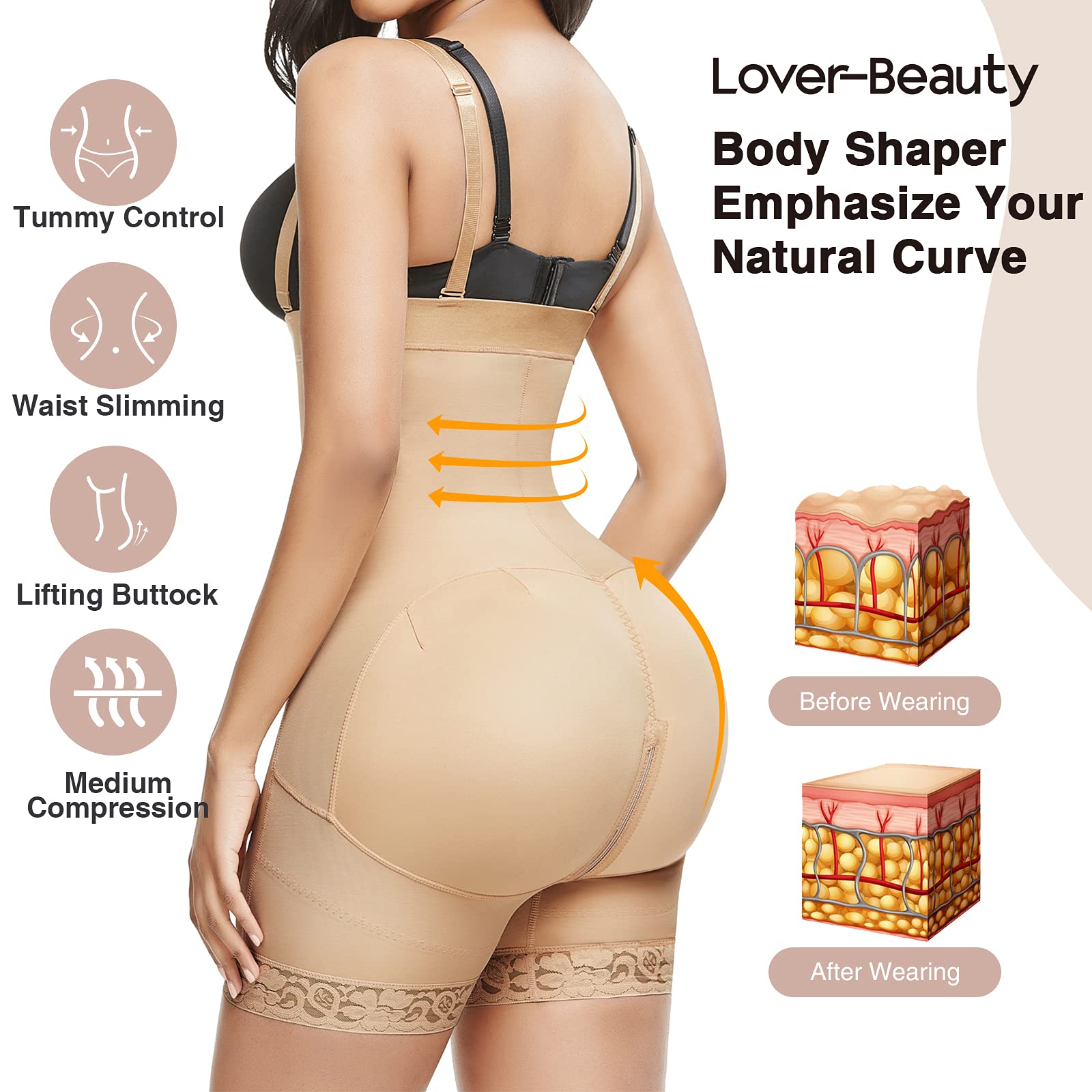 Lover-Beauty Colombian Shapewear for Women - Tummy Control Girdle, Butt Lifter Bodysuit, BBL Fajas for Waist Training & Body Shaping - Perfect for Postpartum, Workout & Special Occasions