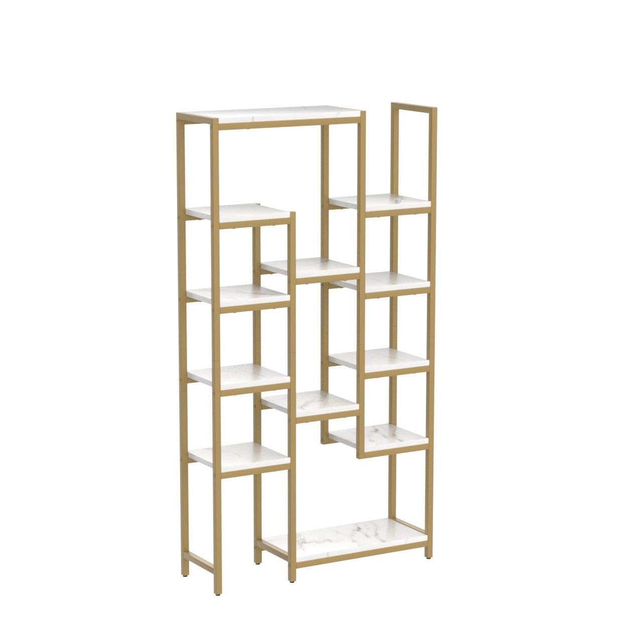YITAHOME Large Wide Gold Bookshelf - Tall Modern Faux Marble Bookcase with Open Display Shelves for Bedroom, Living Room & Office Storage - Gold & Marble Finish - Perfect for Home Decor, Book Display and Organizing Spaces