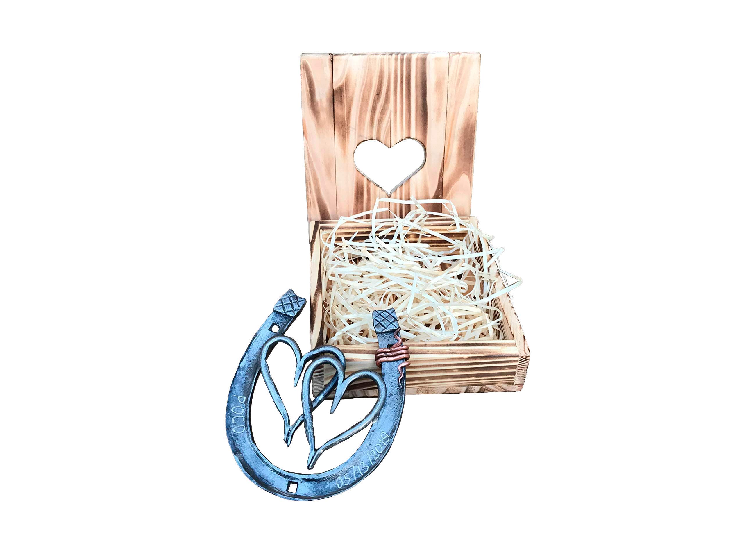Personalized Engraved Iron Anniversary Gift for Couples - 6th Year Wedding Gift with Two Hearts & Horseshoe Design - Elegant Gift Box Included - Perfect for Romantic Occasions, Anniversaries & Special Moments