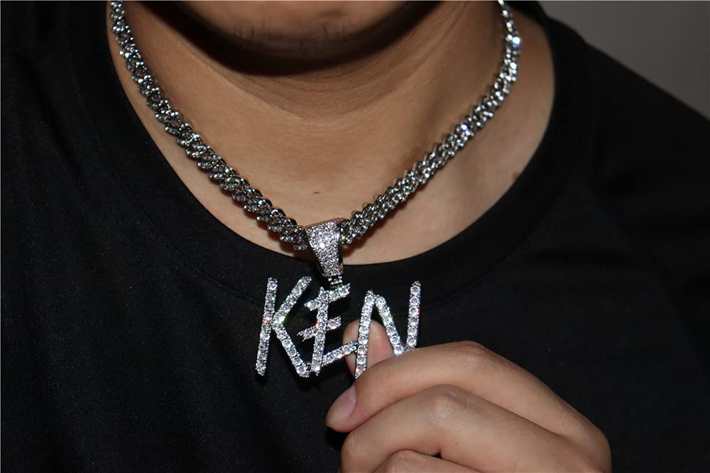 Custom Iced Out Initial Bubble Letter Pendant Necklace - Personalized Nameplate Choker with Diamond Cuban Chain | Elegant Script Front Design for Women's Jewelry, Birthday Gifts & Special Occasions