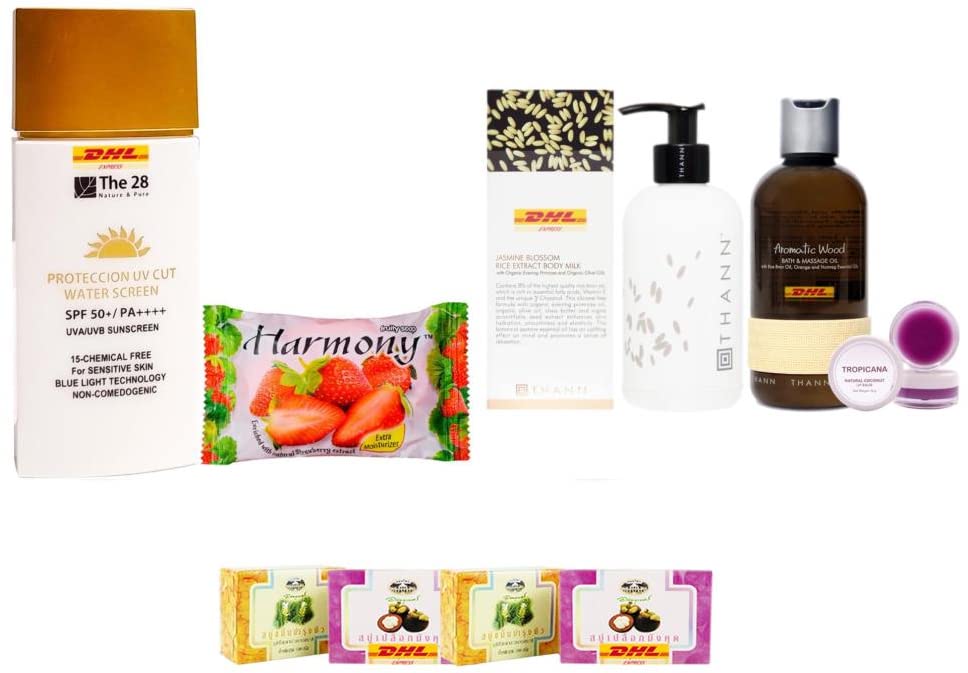 THANN Jasmine Blossom UV Protection Body Milk SPF28 Sunscreen Set with Free Tomato Facial Mask | DHL Express Shipping | Moisturizing & Anti-Aging for Beach, Pool & Outdoor Activities