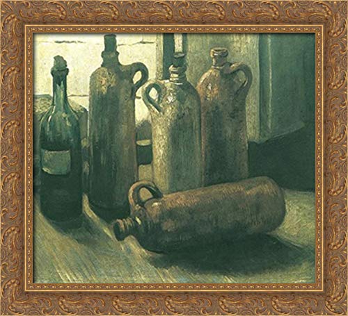 Vincent van Gogh Still Life With Five Bottles 22x20 Inch Gold Ornate Wood Framed Canvas Art Print - Perfect for Living Room, Bedroom & Office Wall Decor