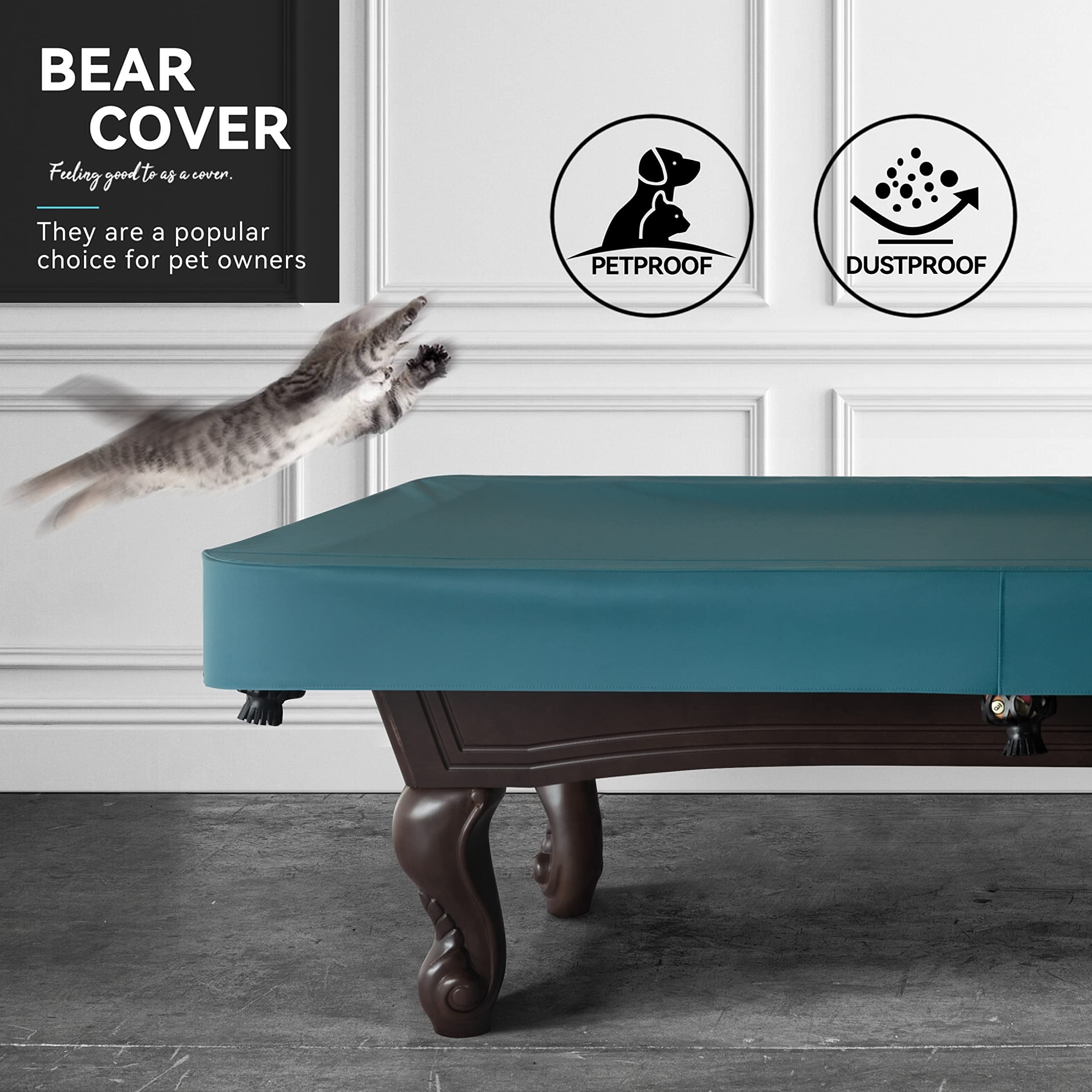 Heavy Duty Leatherette Billiard Pool Table Cover - Waterproof & Tearproof Protection for 7/8/9FT Tables (8FT Malachite Green, 10 Colors) - Perfect for Home Game Rooms, Bars, and Pool Halls