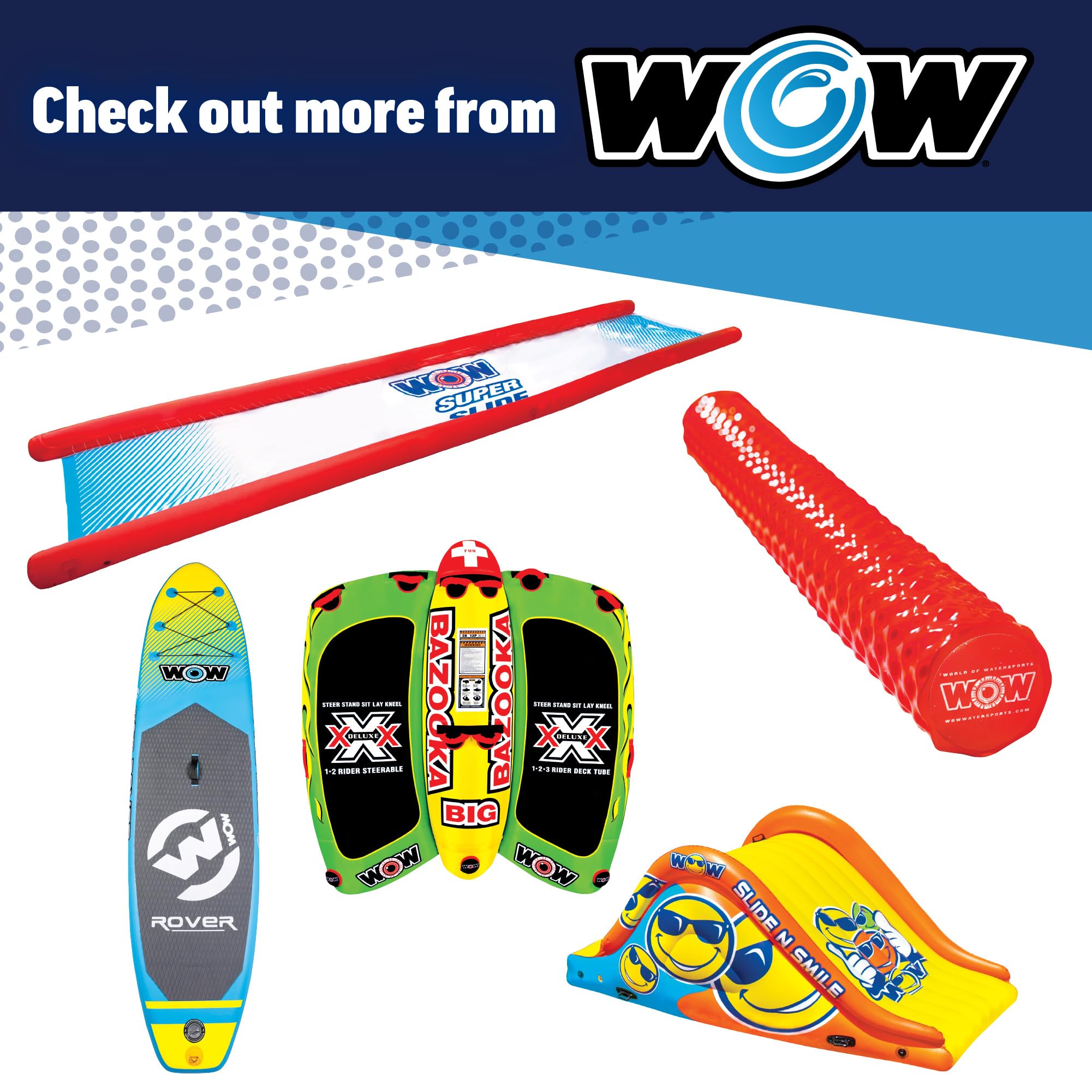 WOW Sports 1 or 2 Person Inflatable Steerable Tube for Boating - Take Control of the Ride (Model 19-1090) | Perfect for Family Fun, Water Sports & Lake Adventures