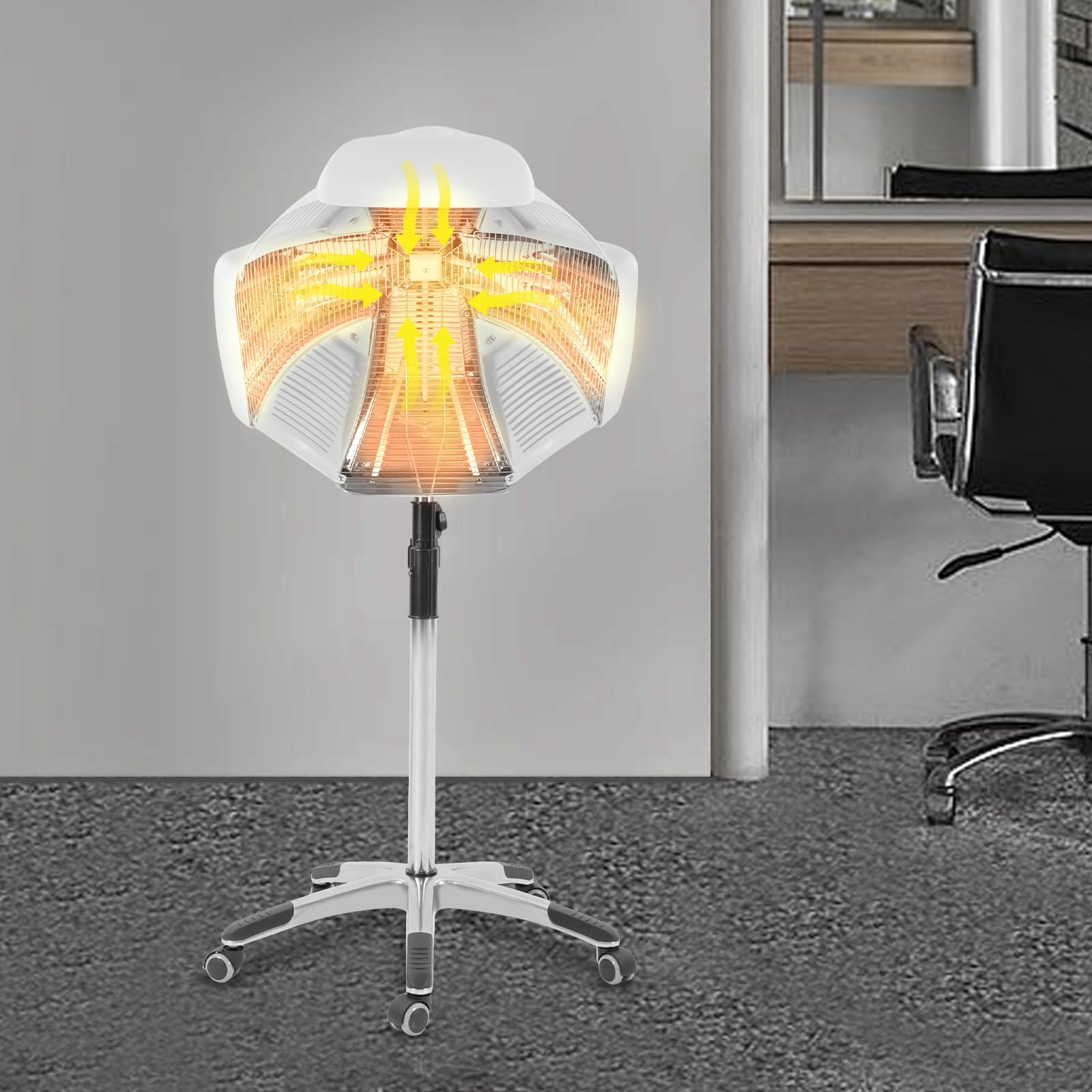 Professional 1800W Hooded Hair Dryer with Steamer - 4 Speed Adjustable, 0-60 Min Timer & LCD Panel - Rolling Floor Stand Base for Salon, Spa & Home Use - Perfect for Deep Conditioning & Hair Treatments (White)