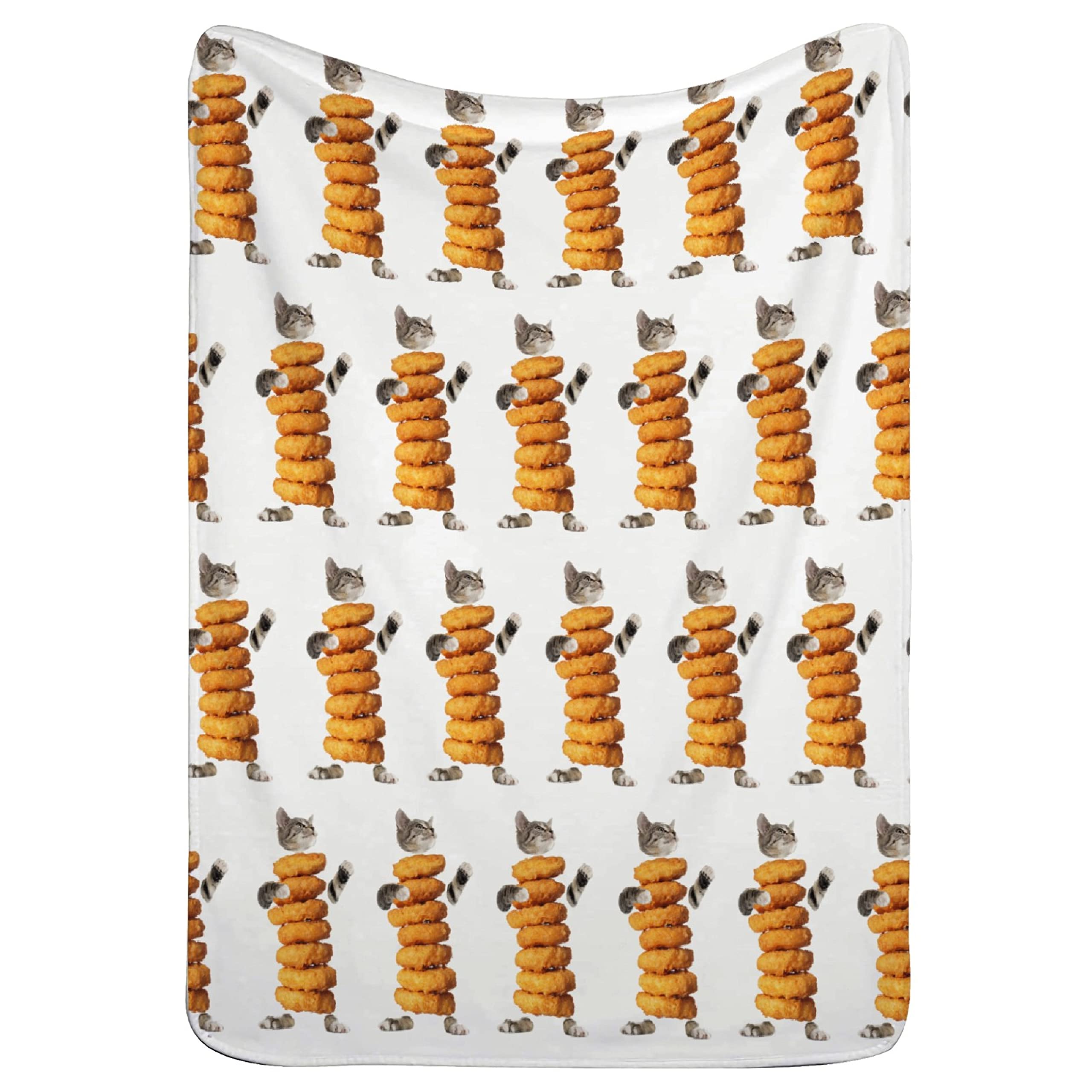 NIUJINMALI Cat Chicken Nugget Soft Flannel Throw Blanket - Lightweight Fleece Blanket for Bed, Sofa & Travel - 120