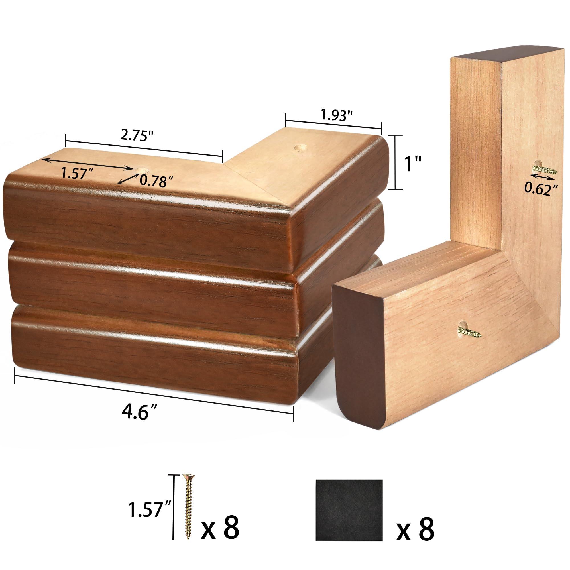 1 Inch Wooden Bed Risers & Furniture Risers - Set of 4 Solid Wood Sofa Feet for L-Shaped Couches, Dressers, Beds - Lift & Level Furniture for Better Storage & Comfort (Home, Office, Dorm Use)