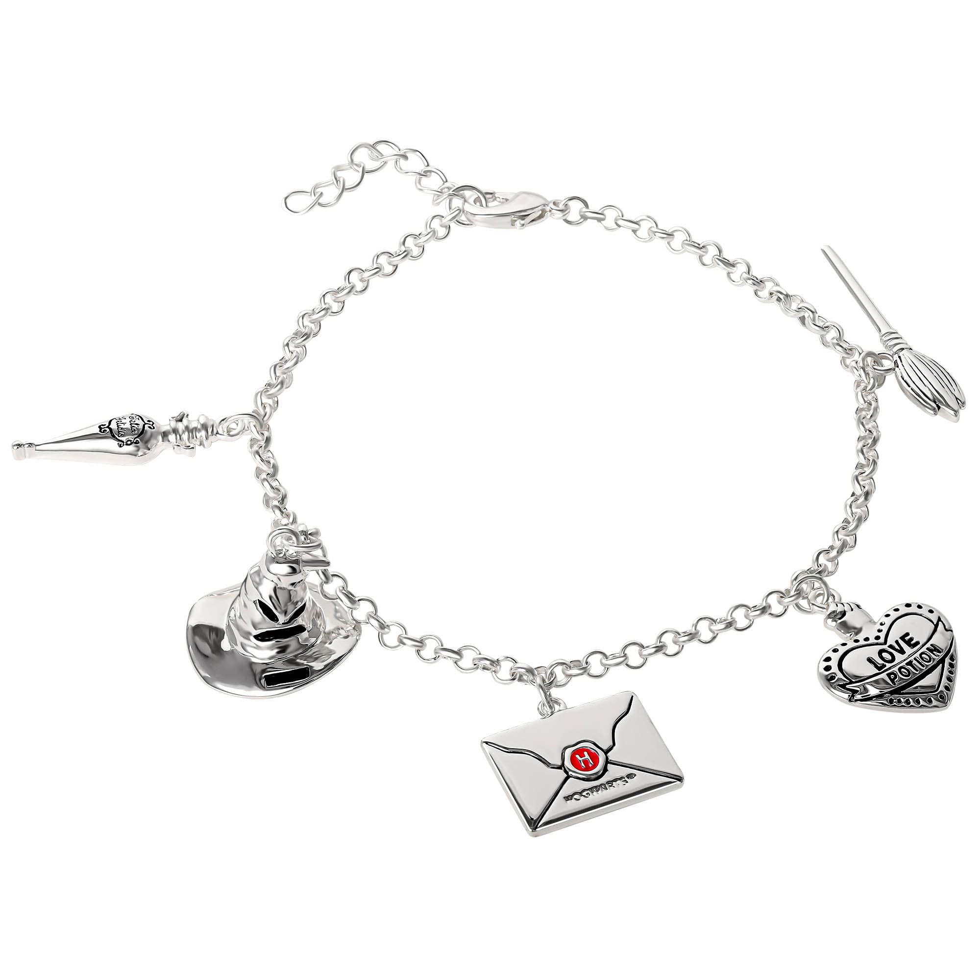 Harry Potter Women's Charm Bracelet - 7-inch Silver Bracelet with Enamel Charms | Perfect for Cosplay, Gifts & Wizarding World Fans