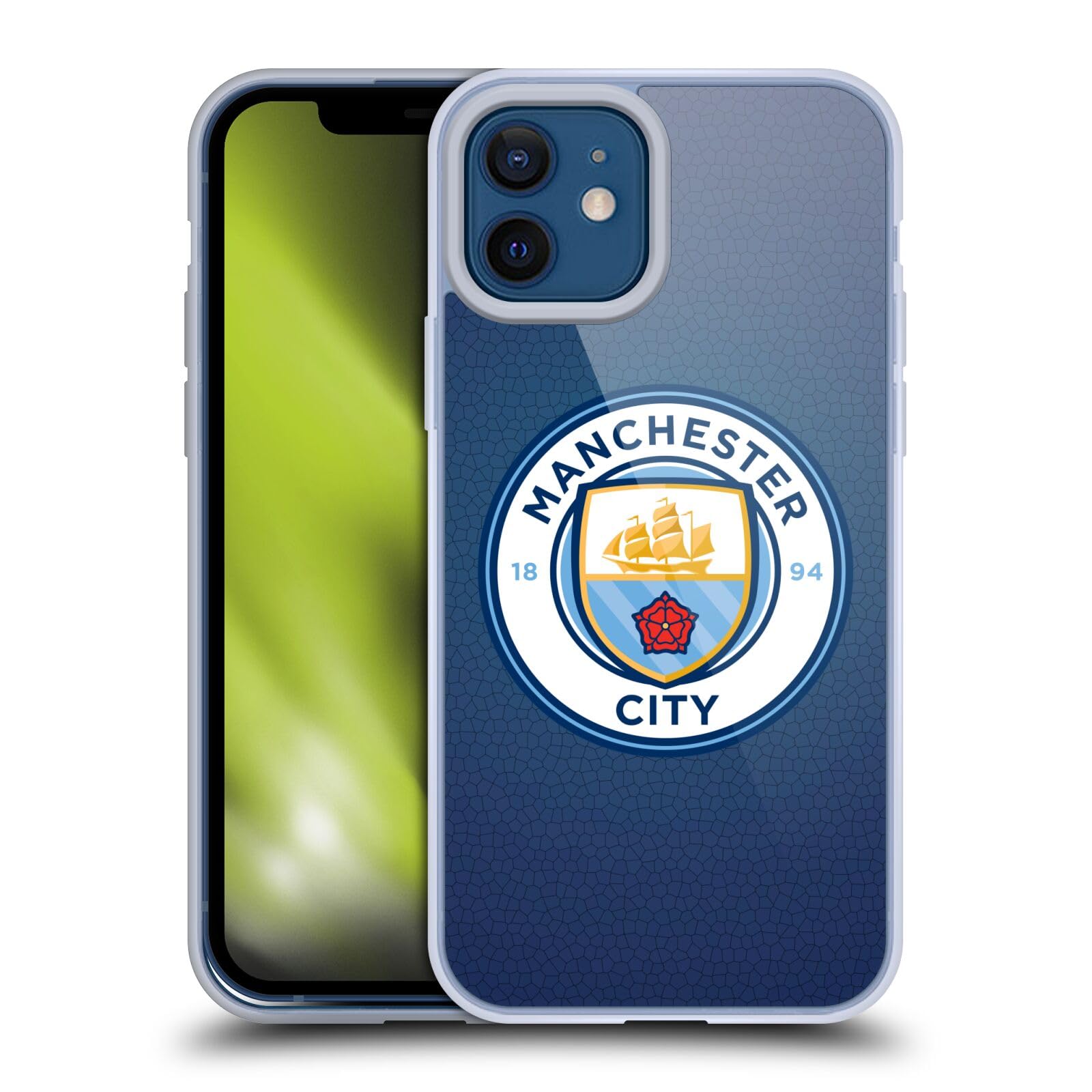 Officially Licensed Manchester City FC Obsidian Mosaic iPhone 12/12 Pro Case - Soft Gel Phone Cover with Full Color Badge Design | Perfect for Soccer Fans, Game Days & Team Spirit