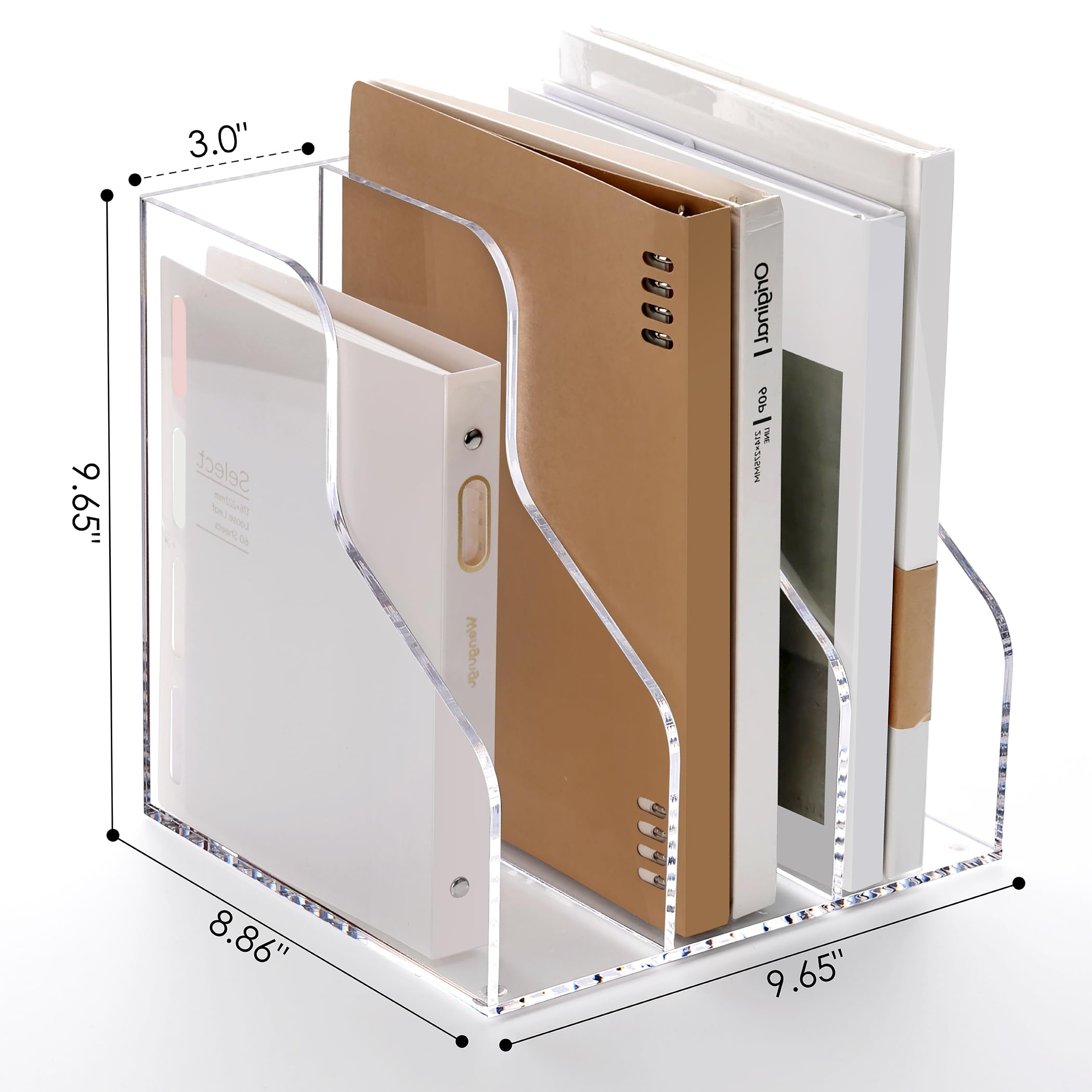 SANRUI Clear Acrylic Desk Organizer - 3 Compartment File Holder for Office & Home Organization
