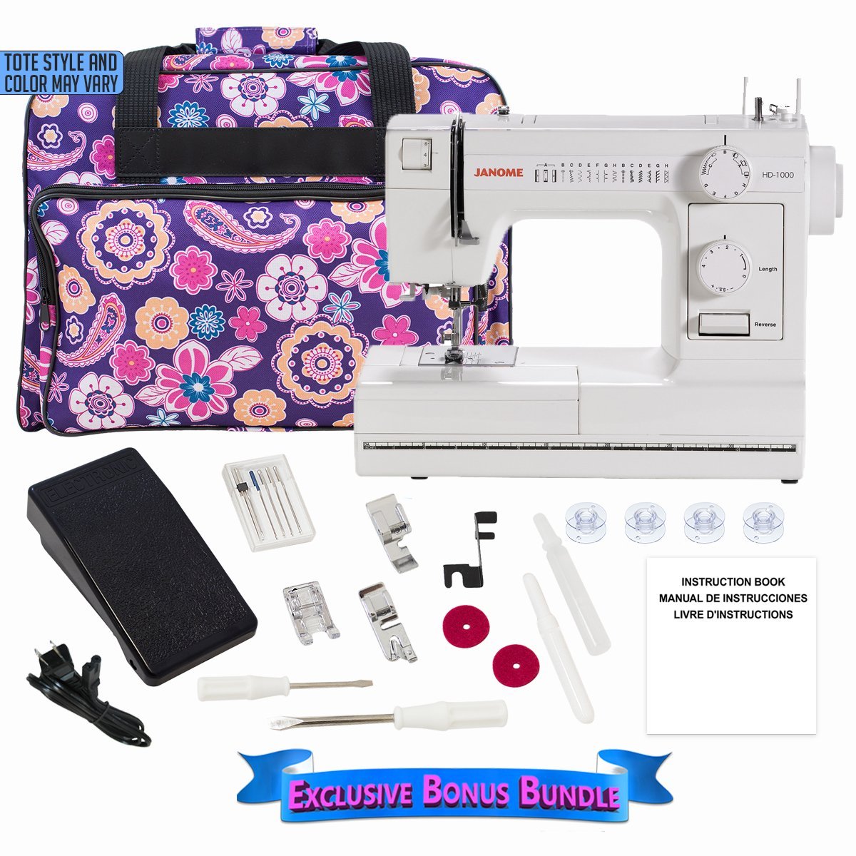 Janome HD1000 Heavy Duty Sewing Machine with Bonus Accessories Kit - Perfect for Home Tailoring, Quilting & DIY Crafts