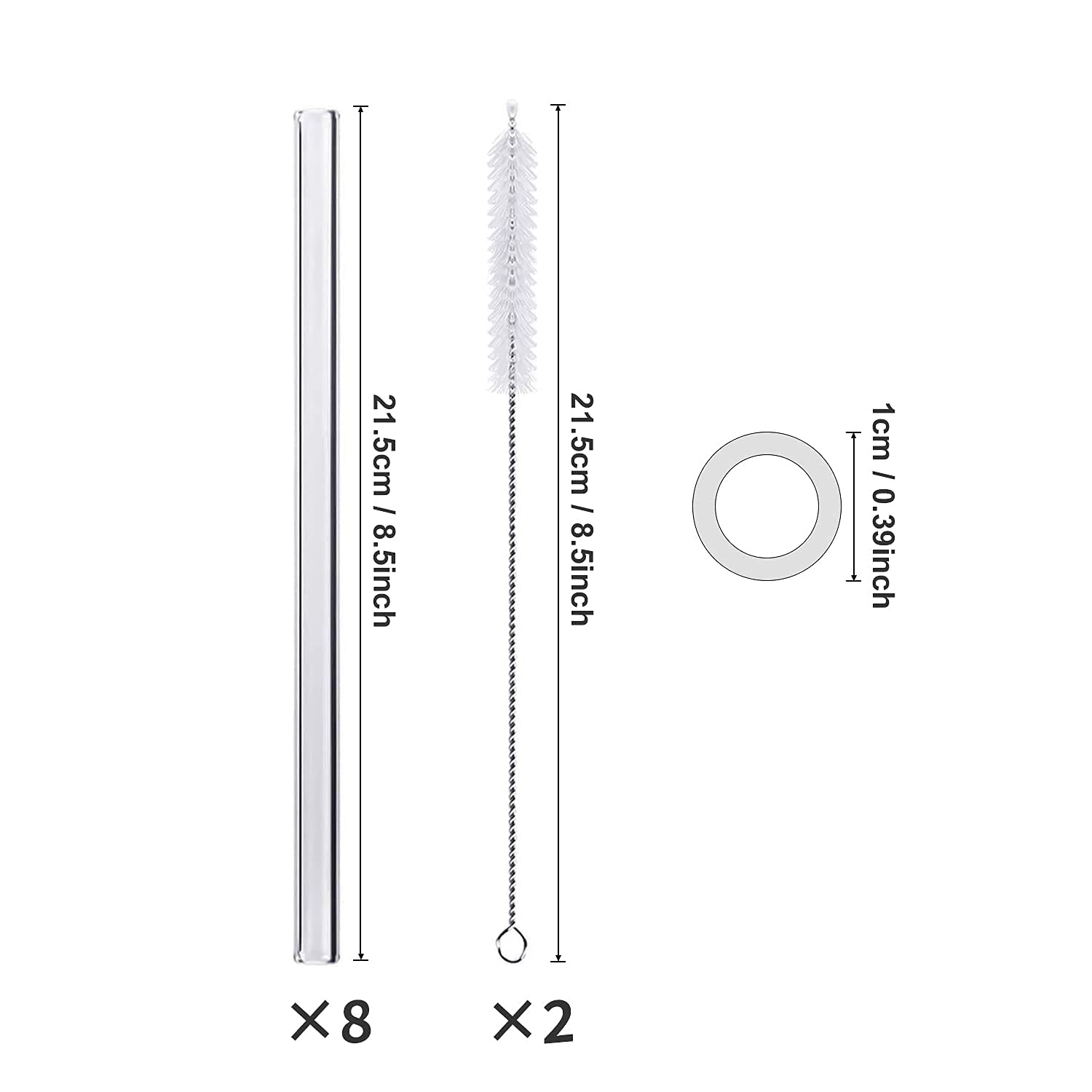 8-Pack Clear Glass Straws 8.5