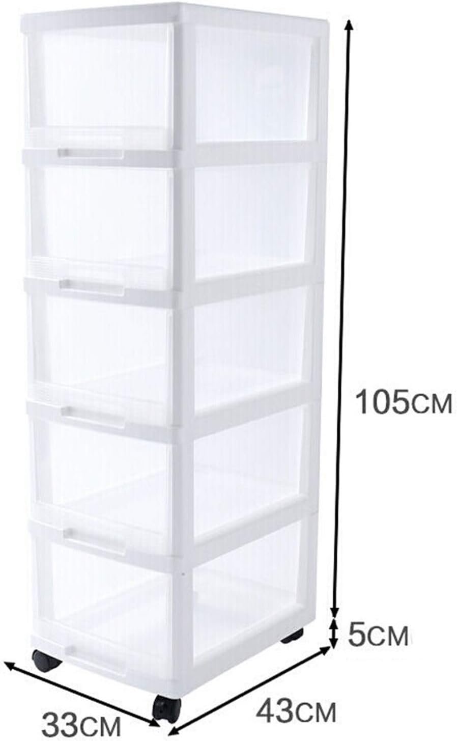 5-Tier Rolling Plastic Storage Cabinet with Wheels - White Transparent Organizer for Toys, Clothes & Home Organization - Perfect for Bedroom, Playroom & Garage