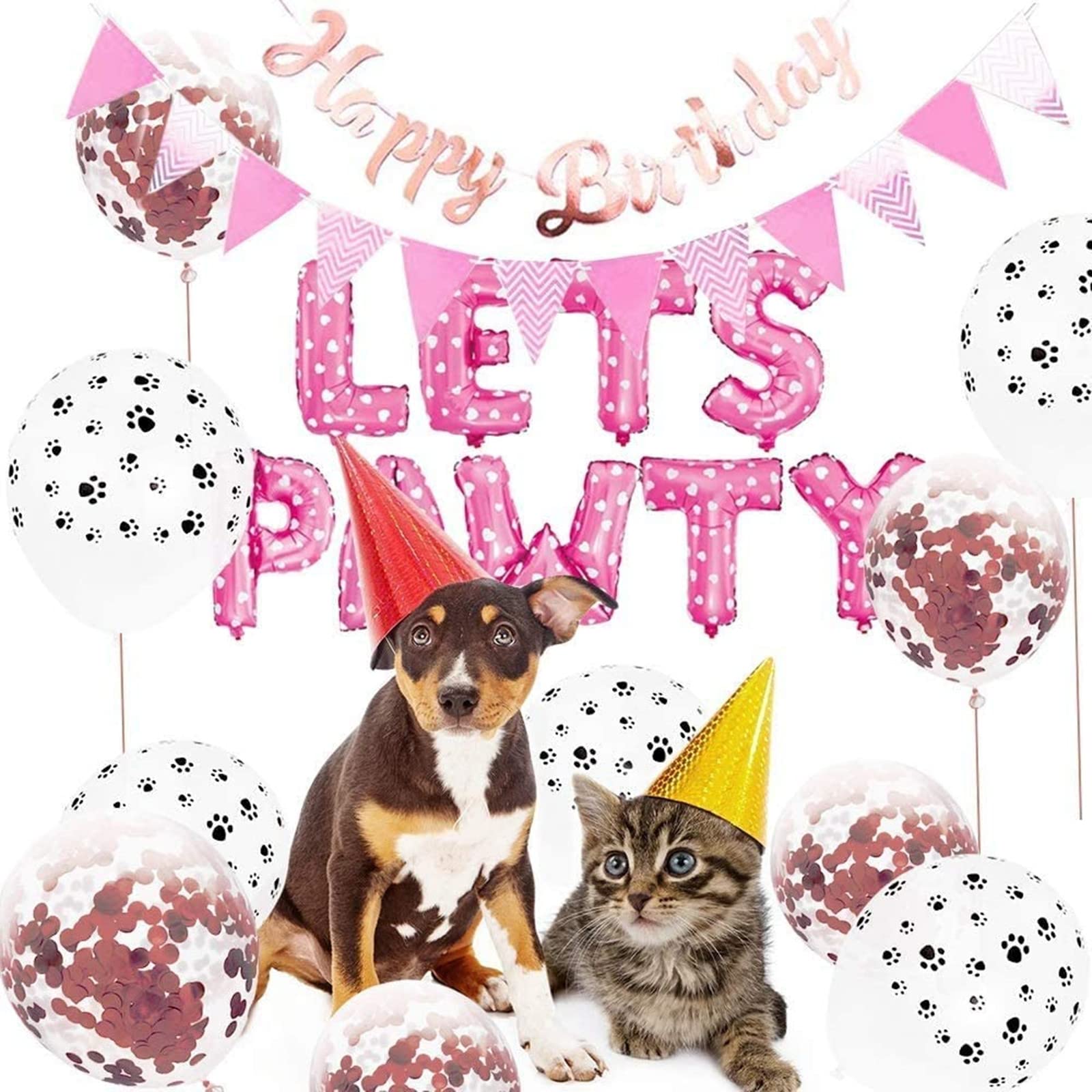 Dog & Cat Birthday Party Supplies - Paw Print & Sequined Balloons, Happy Birthday Banner & Foil Balloons for Pet Celebration | Perfect for Puppy Birthdays, Kitty Parties & Animal Theme Decorations