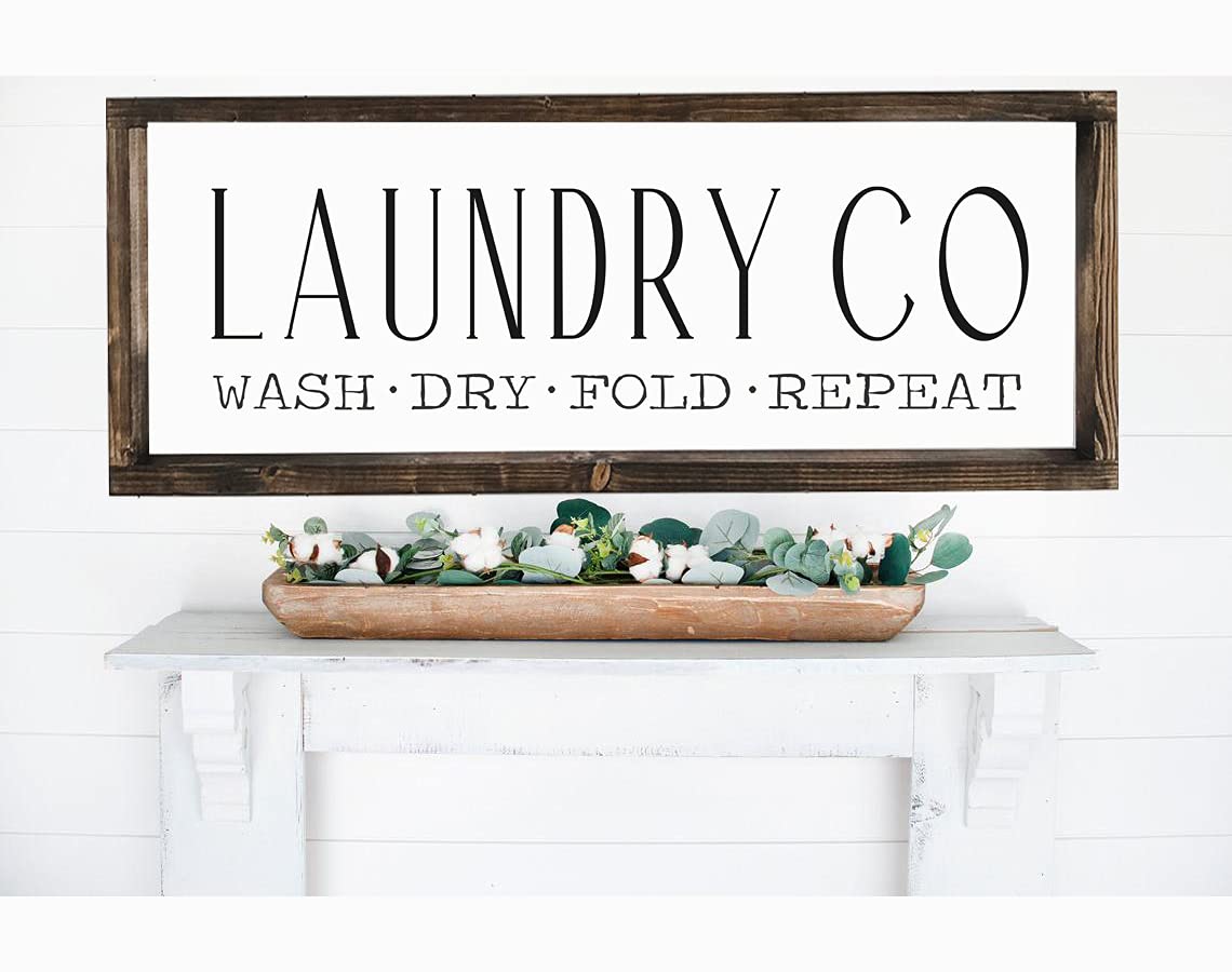 Farmhouse Laundry Room Wall Art - Rustic 'Wash Fold Repeat' Framed Sign for Home Decor | Perfect for Laundry Room, Bathroom & Farmhouse Style Decor