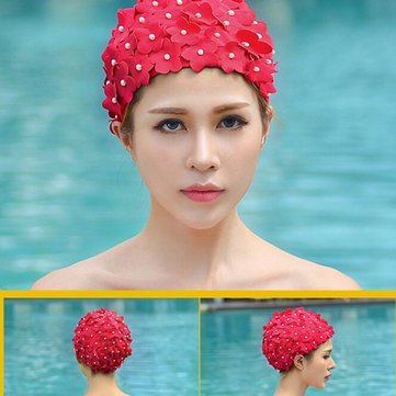 WorldCare® Pearl Printed Silicone Swimming Cap - Adjustable Flower Bathing Cap for Women & Girls - Waterproof Ear Protection & Hair Cover for Pool, Beach & Spa Use