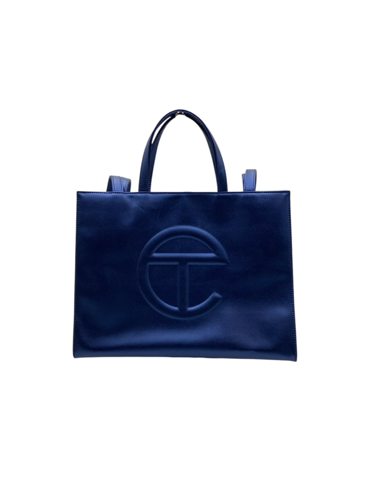 Telfar Cobalt Blue Medium Shopping Tote Bag - Vegan Leather Handbag for Women, Work, Travel & Everyday Use
