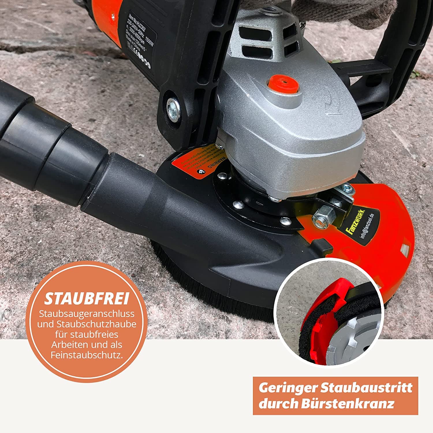 FANZWORK 1500W 125mm Concrete Grinder & Cutter Set with Diamond Cup Wheel & Suction Bonnet - Perfect for Floor Polishing, Surface Preparation, and DIY Home Renovation Projects