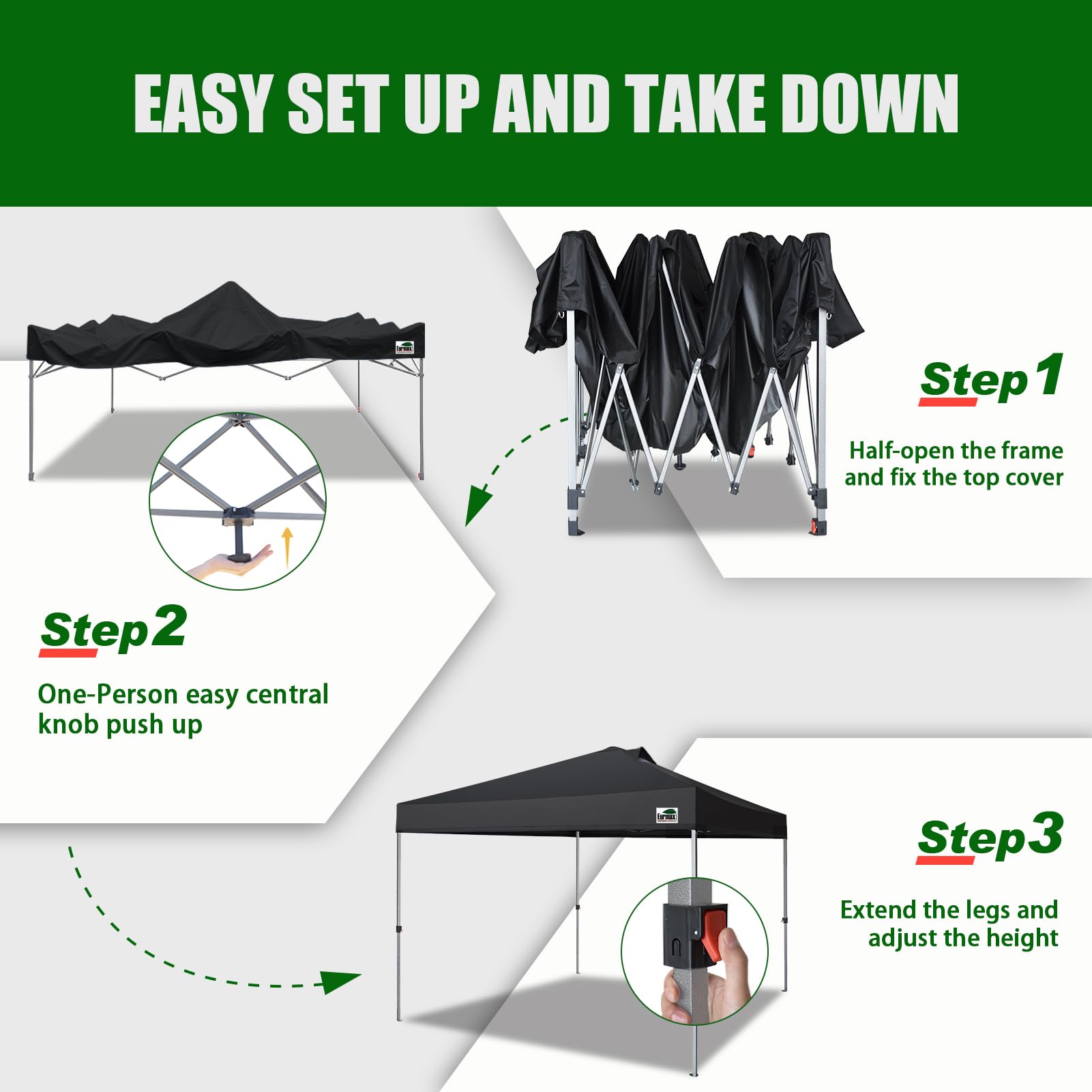 Eurmax USA NOMATTER 10x10ft Instant Pop Up Canopy Tent - Portable Outdoor Shelter for Camping, Beach, Picnics & Events - Includes 4 Sand Bags (Black)
