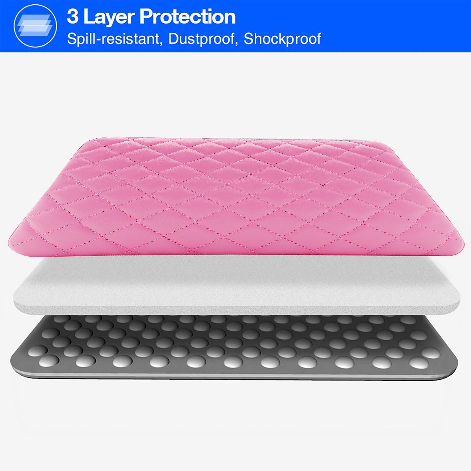 RAINYEAR 16 Inch MacBook Pro Sleeve Case - Diamond PU Leather Shockproof Laptop Bag with Zipper, Water Resistant Protective Cover for 16