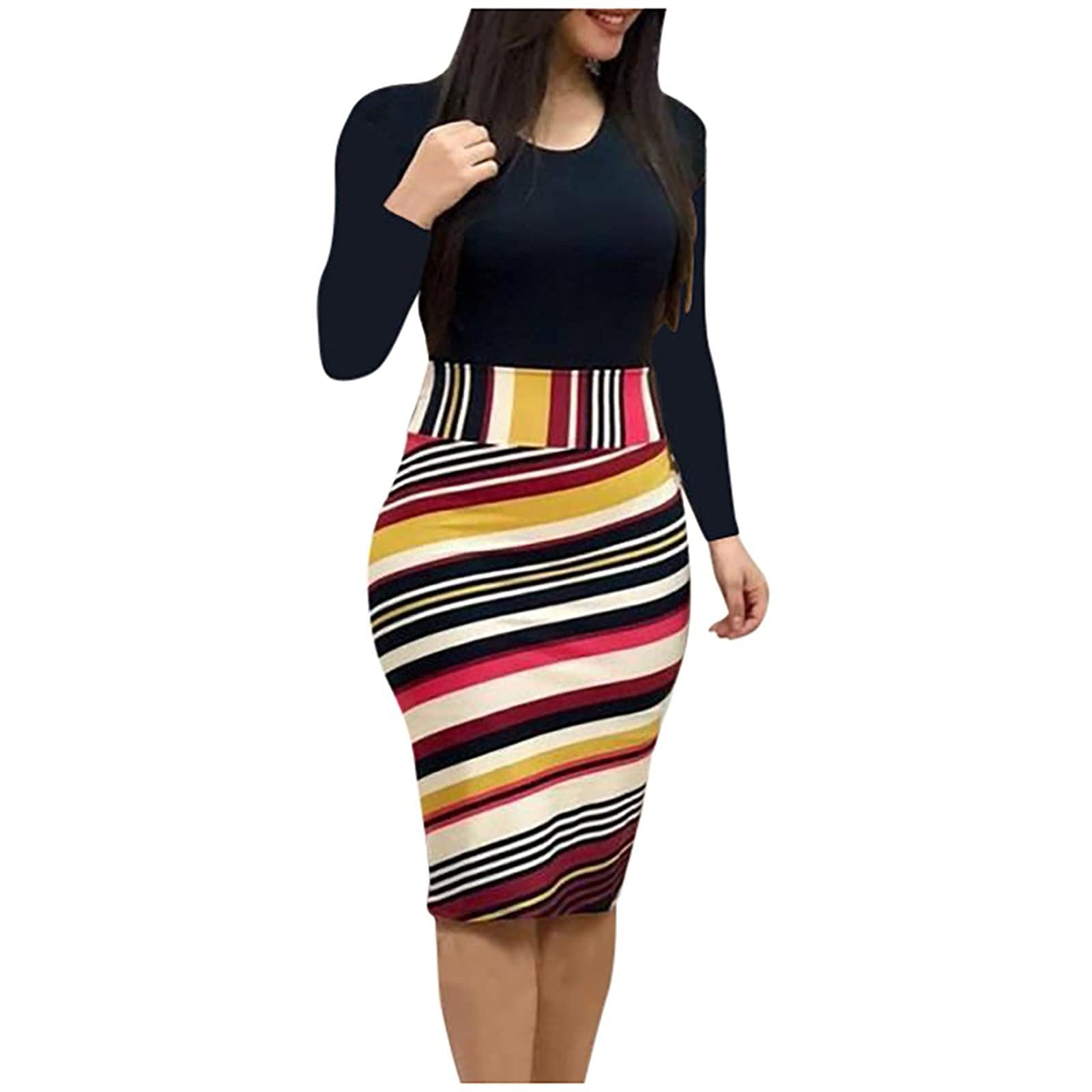 NaRHbrg Women's Floral Print Bodycon Pencil Dress - Long Sleeve High Waist Midi Dress for Evening Party, Work & Cocktail | Perfect for Office Wear, Date Night & Special Occasions