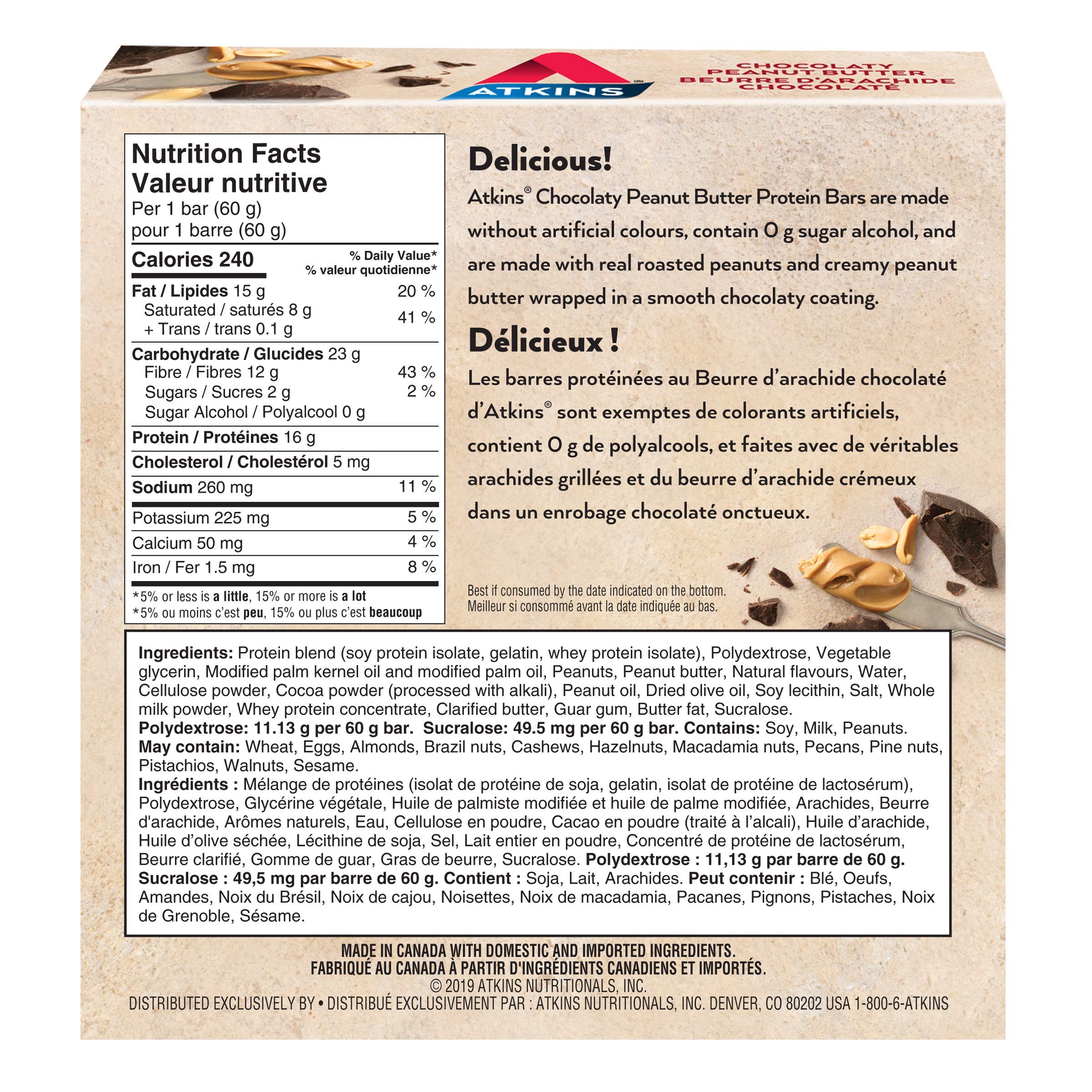 Atkins Protein Bars - Chocolate Peanut Butter, Low Sugar Keto Snacks, High Protein & Fiber, 2g Sugar 3g Net Carbs (5 Count) - Perfect for Weight Loss, Gym Workouts & On-the-Go Healthy Snacking