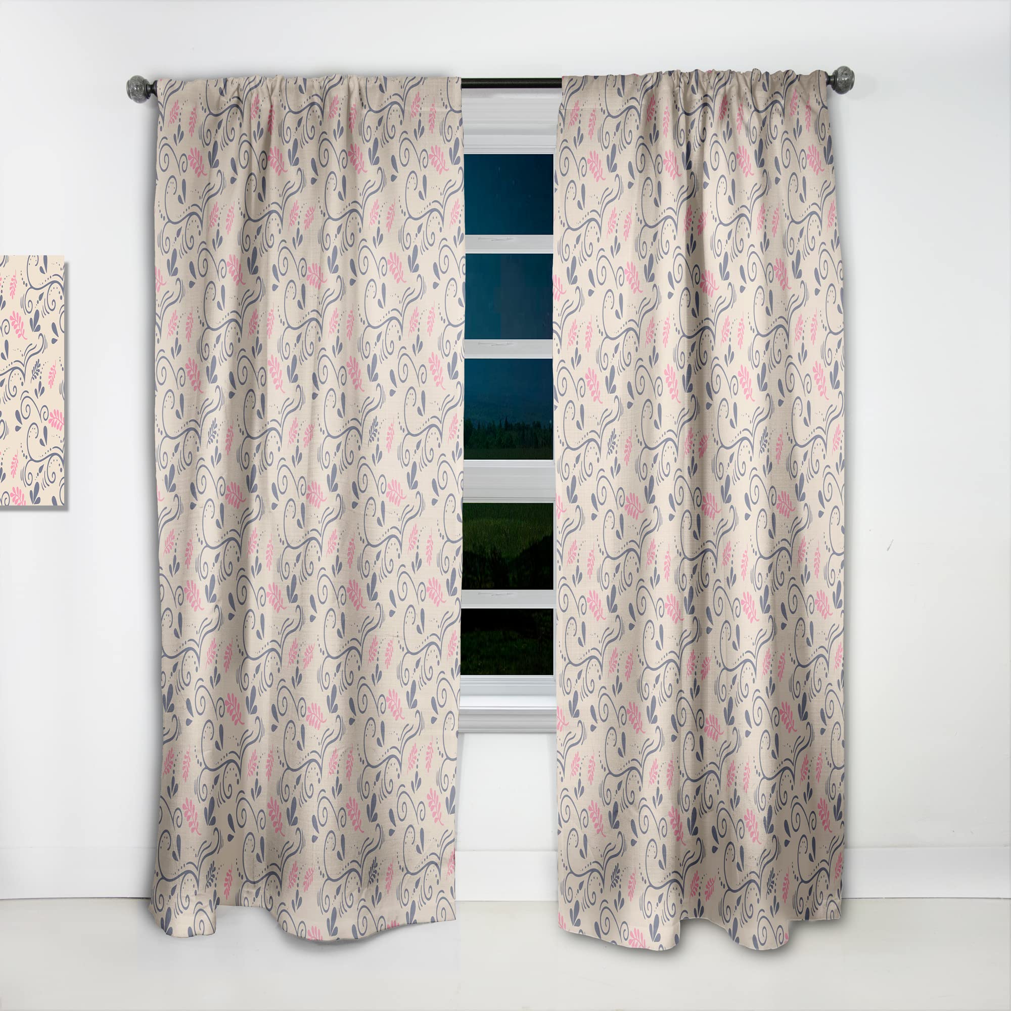 DesignQ Retro Botanical Pattern X Thermal Insulated Curtains - Single Panel 52x120 - Elegant Window Drapes for Bedroom & Living Room - Perfect for Energy Saving & Home Decor