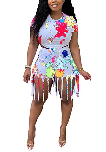 NRTHYE Women's 2 Piece Graffiti Print Tie Knot Crop Top & High Waist Bodycon Shorts Set - Summer Outfits for Streetwear, Beach Vacations & Music Festivals